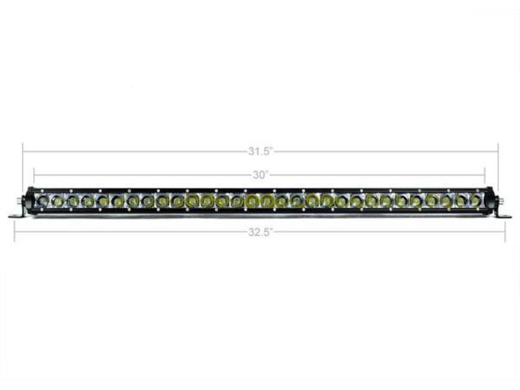 30-inch LED light bar for off-road vehicles with mounting brackets and measurement lines