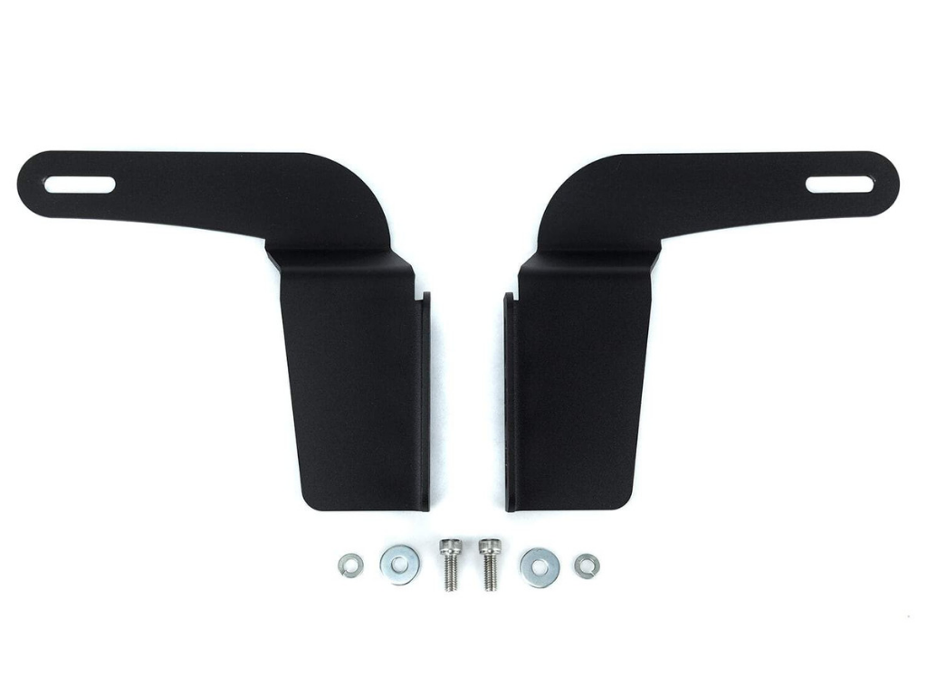 Black metal mounting brackets with hardware for off-road vehicle accessories