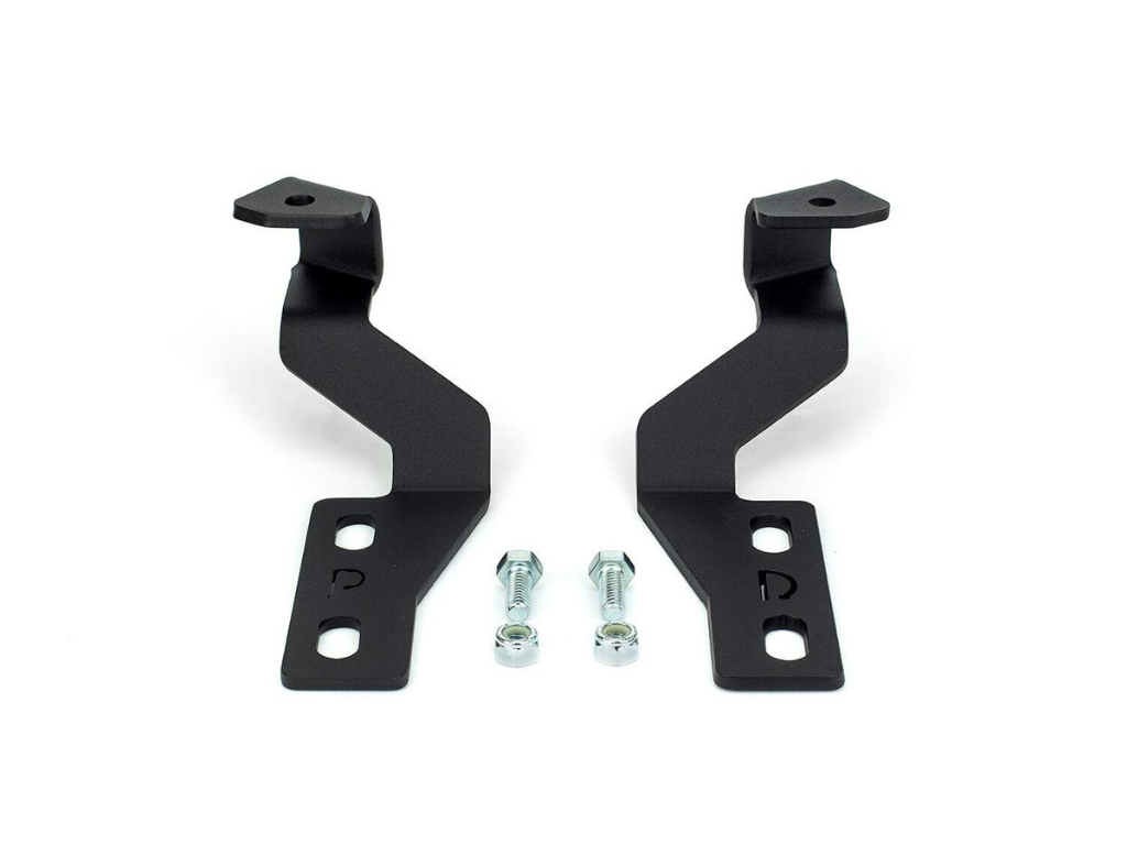 Pair of black metal mounting brackets with bolts for off-road vehicle accessories