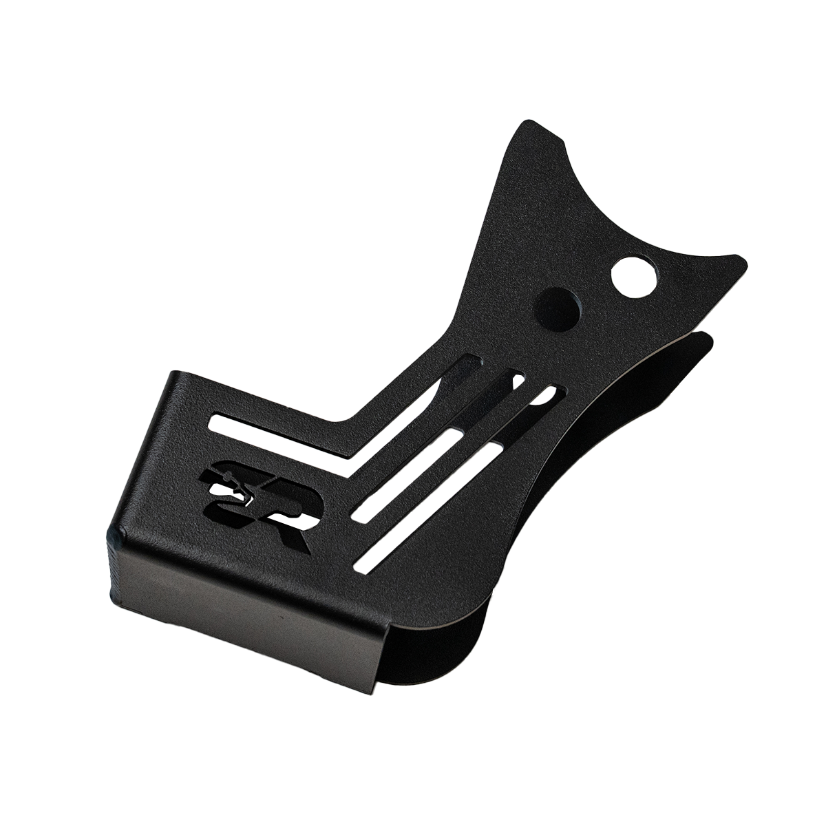 Black rear shock skid plate for 2024 Toyota Tacoma with cutout design, isolated on white