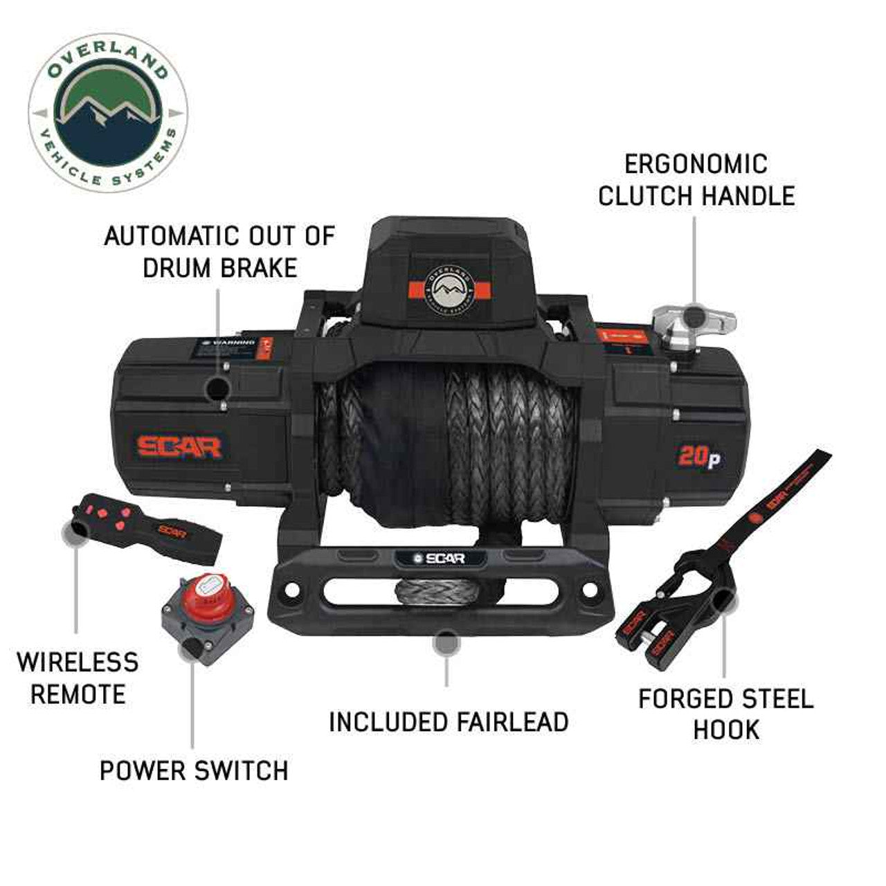 OVS SCAR 20S - 20,000 lbs. Rated Synthetic Rope Winch