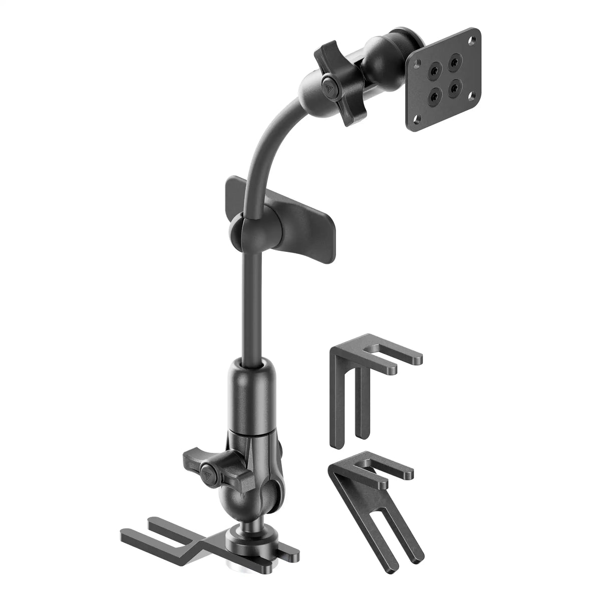 Tackform seat rail floor bolt mount with AMPS holder and rigid flex arm, universal fit