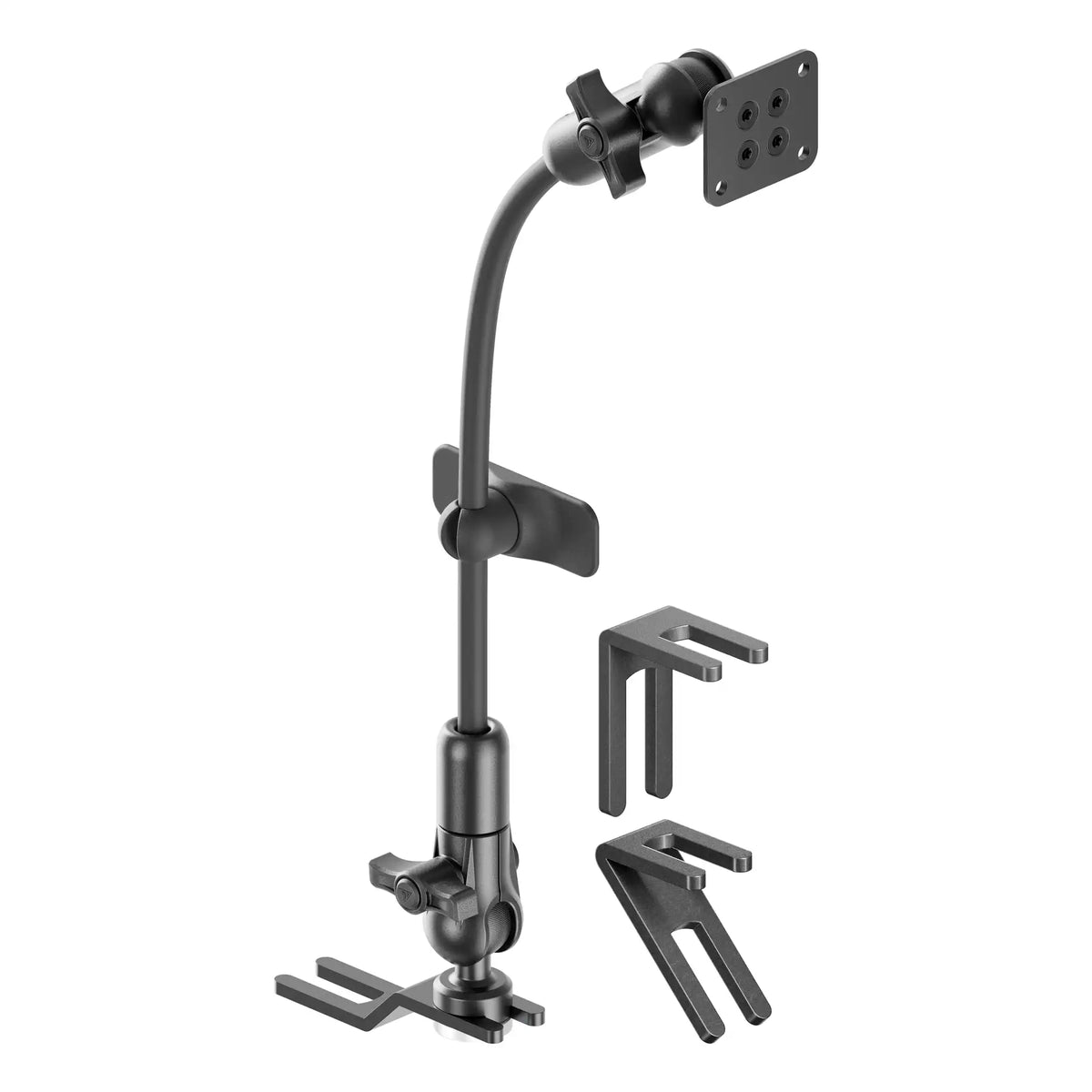 Tackform seat rail floor bolt mount with AMPS holder and rigid flex arm, universal fit