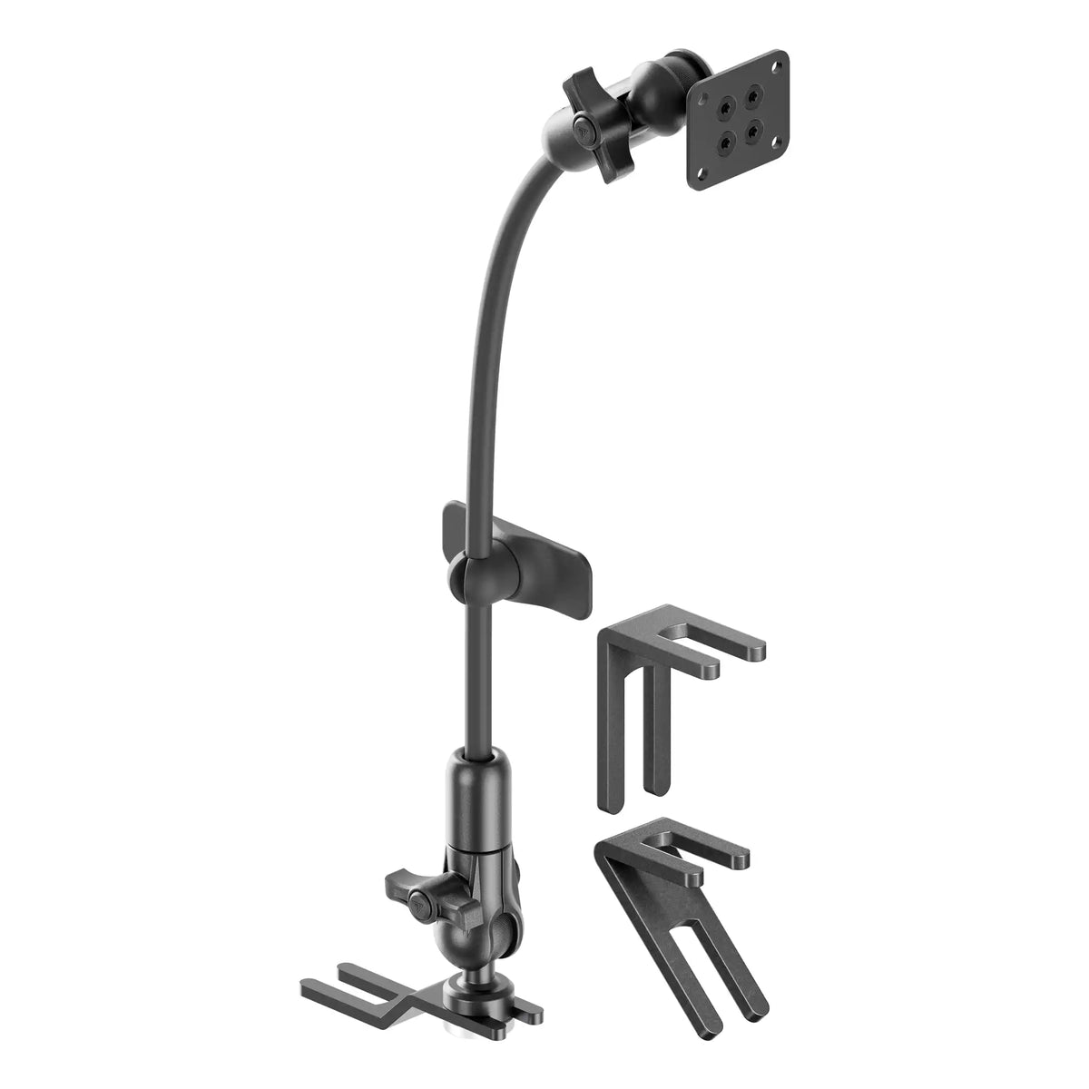 Tackform seat rail floor bolt mount with AMPS holder and rigid flex arm, universal fit