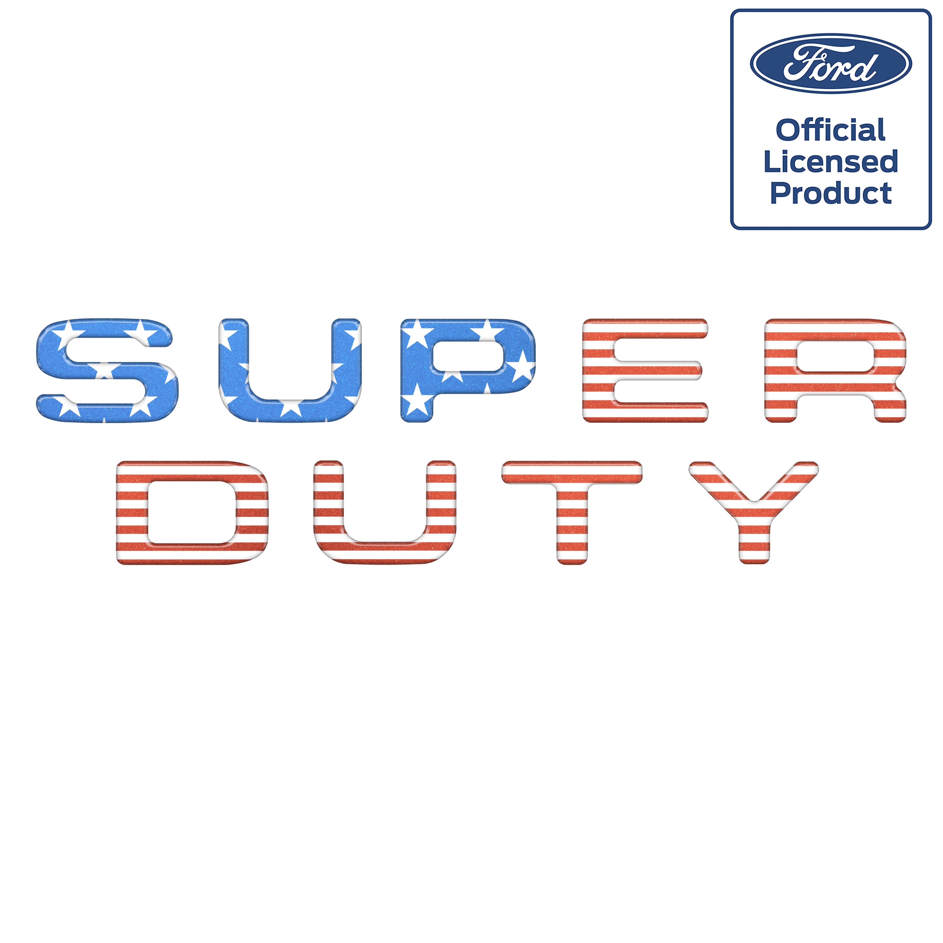 Ford Super Duty badge with American flag stars and stripes pattern, official licensed product