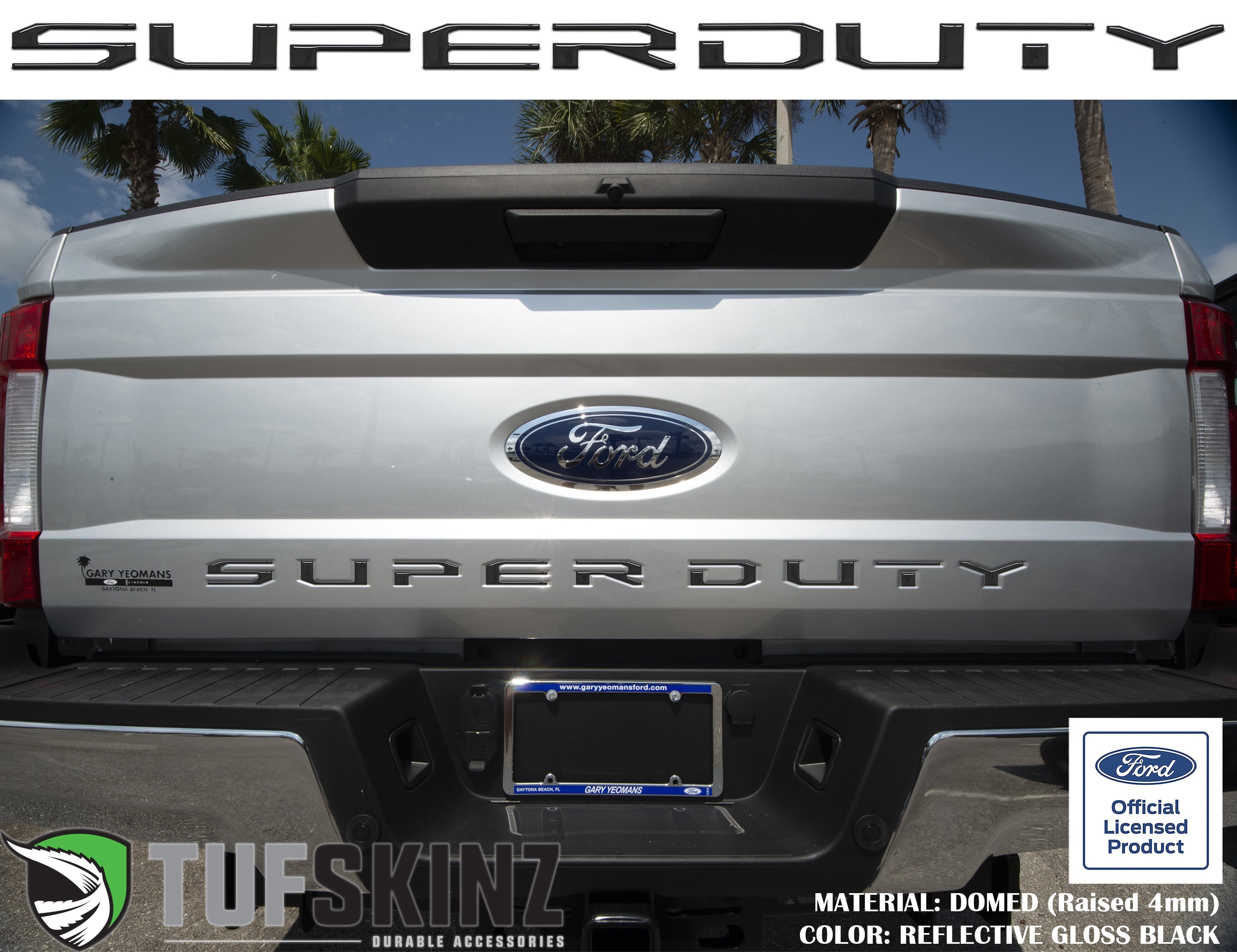 "SUPER DUTY" Tailgate Letter Inserts Fits 2017-2019 Ford Super Duty Reflective Gloss Black