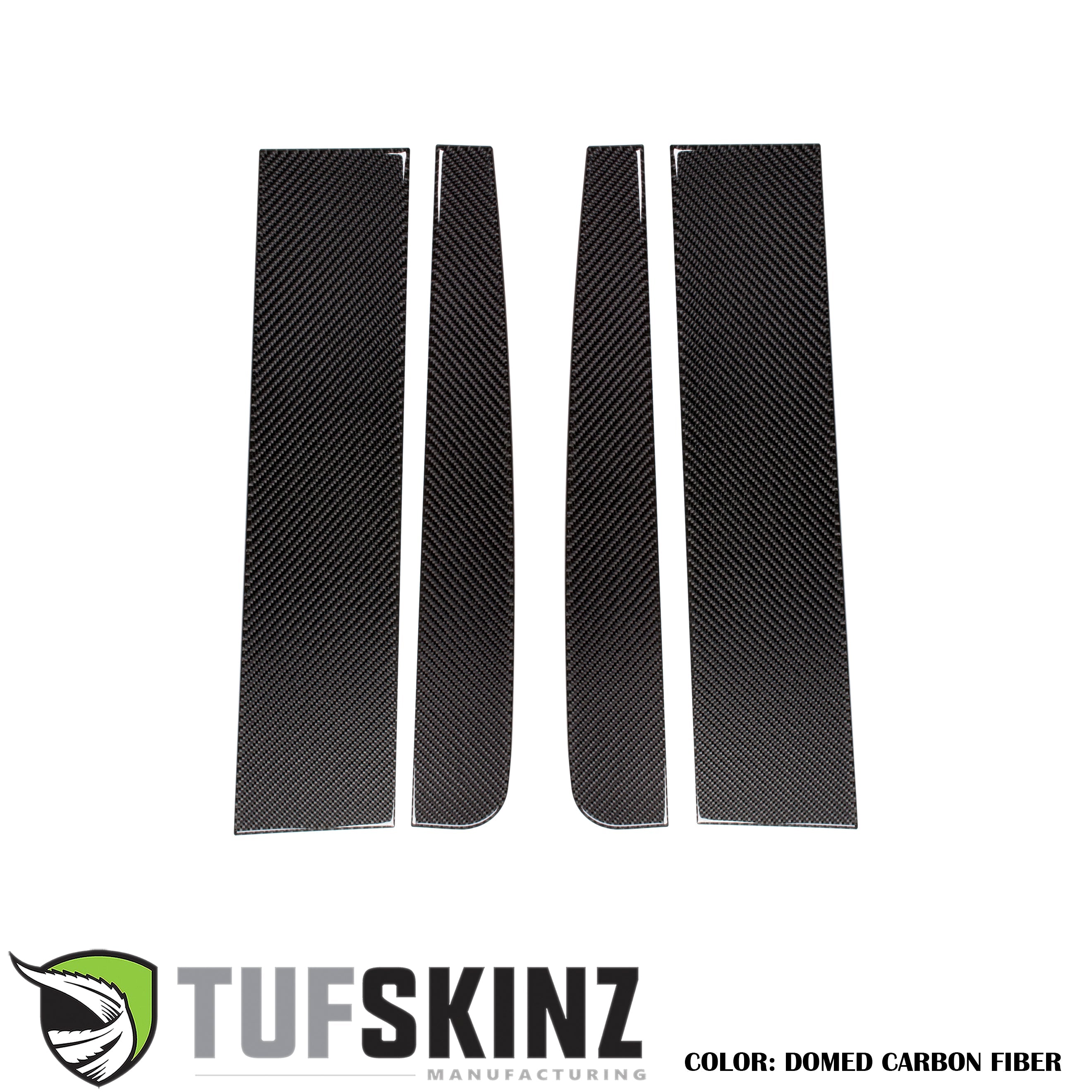 Domed carbon fiber door pillar trim for vehicle exterior customization
