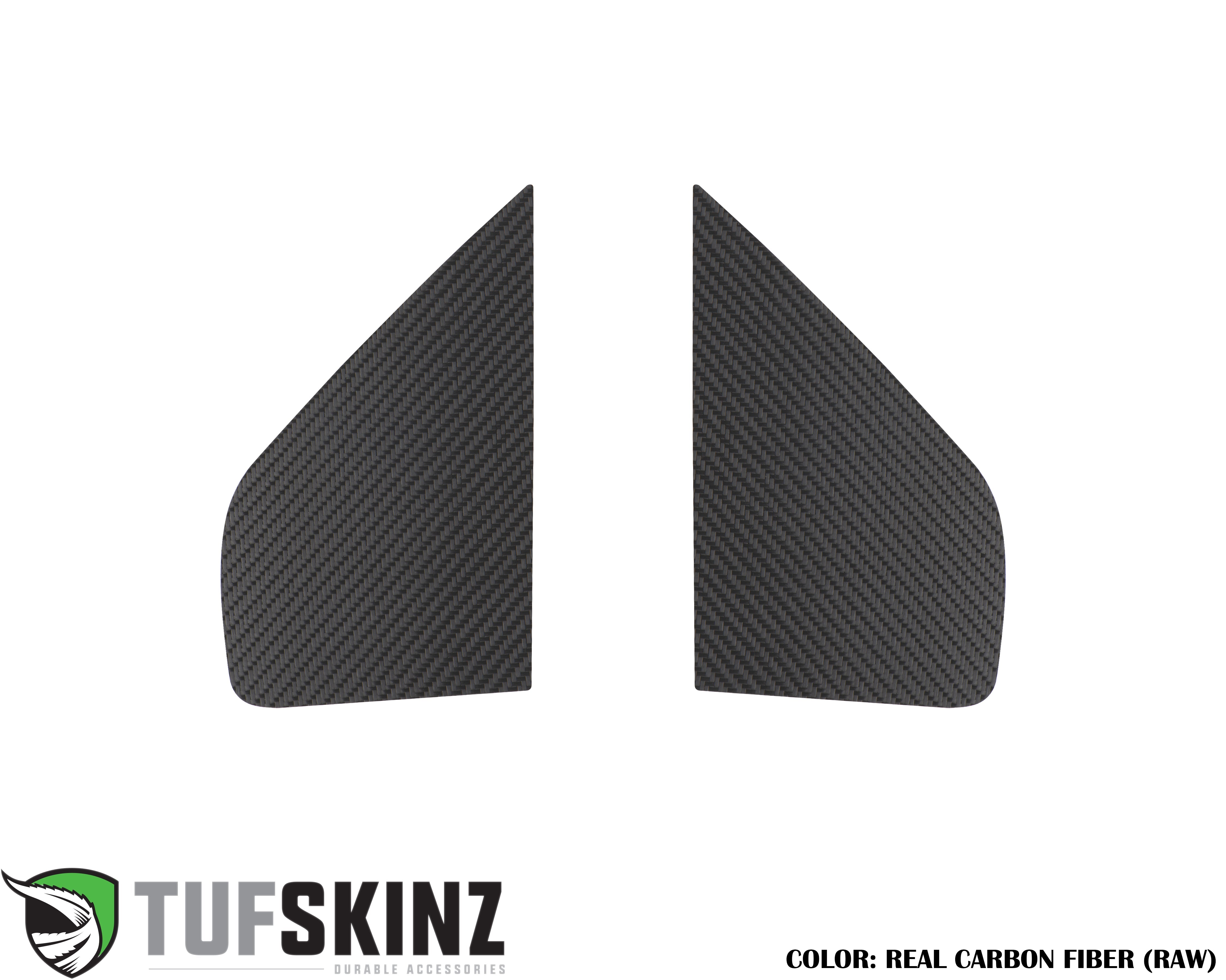 Pair of real carbon fiber trim panels for vehicle customization, black textured finish
