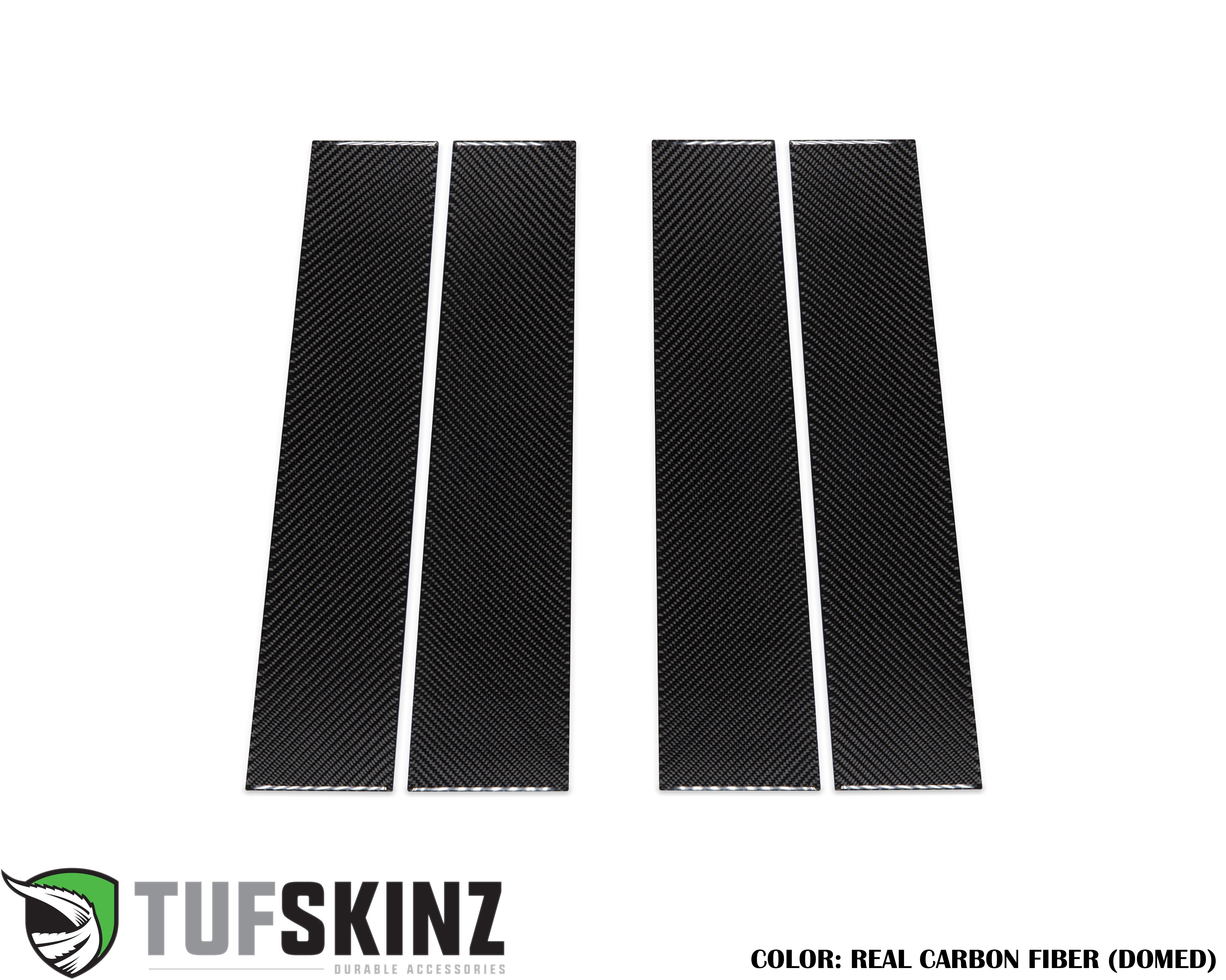 Four real carbon fiber door pillar trim pieces for vehicle accessory upgrade