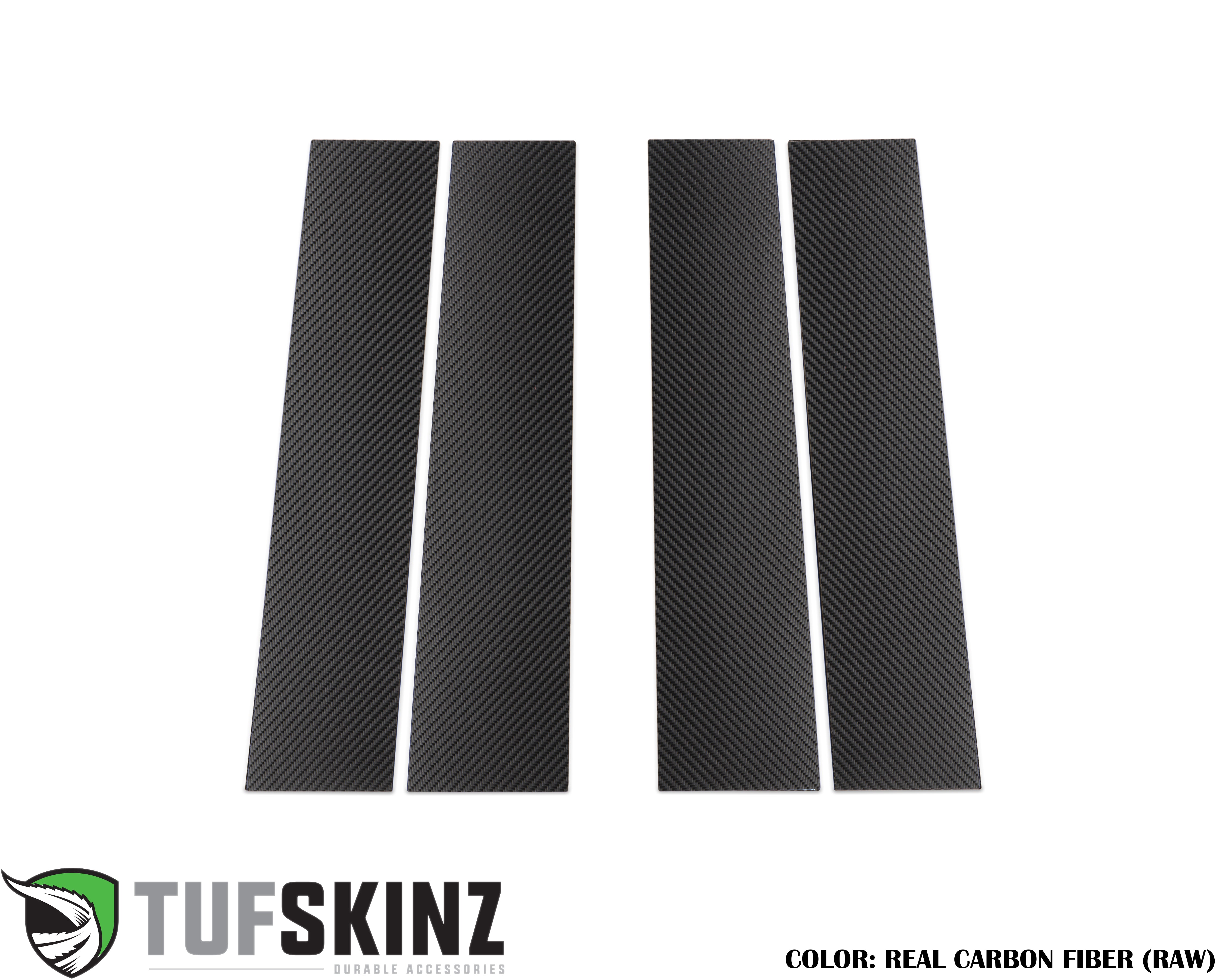 Set of four raw real carbon fiber door pillar trims for vehicles, black textured finish