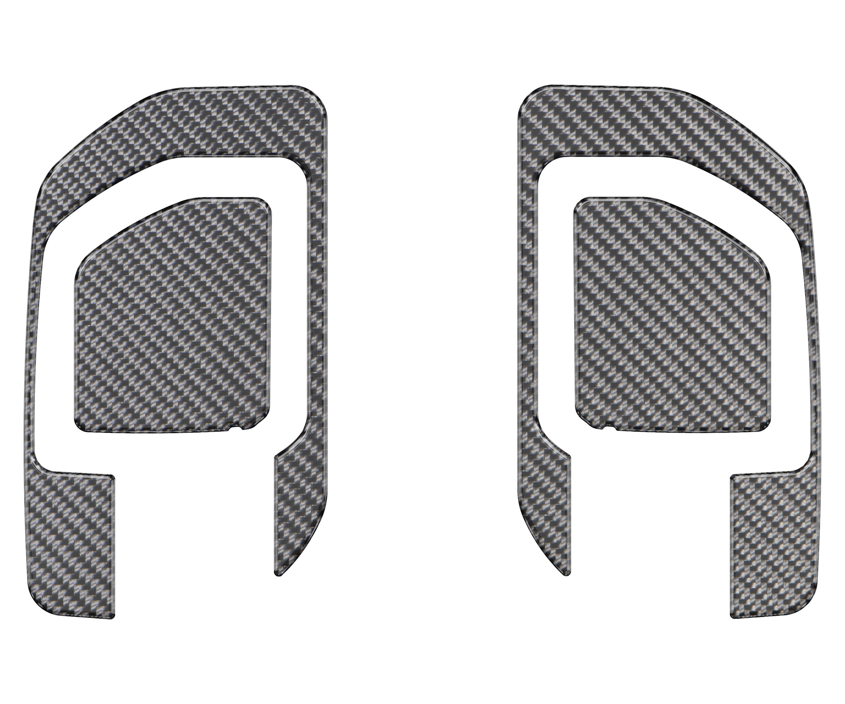 Carbon fiber interior trim overlays for vehicle door panels, set of two pieces