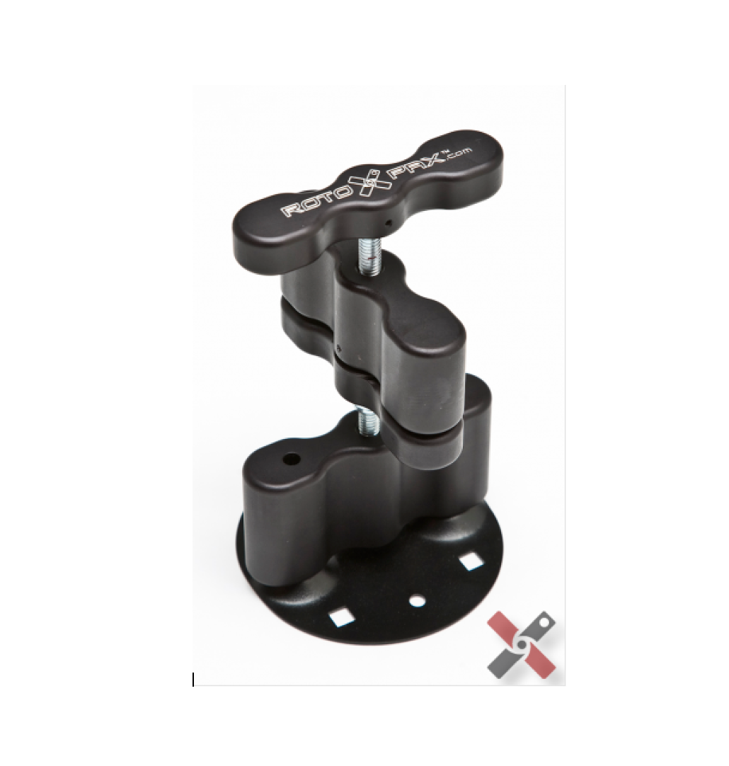 Black RotopaX fuel pack mount with base, compatible with overlanding vehicle accessories