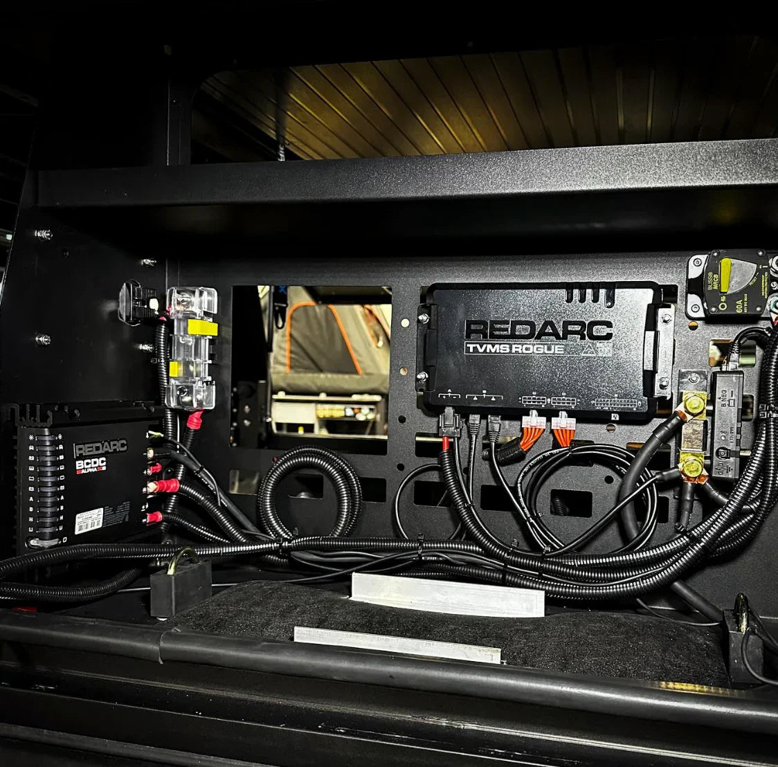 REDARC TVMS Rogue and power system installed in an overlanding vehicle drawer setup
