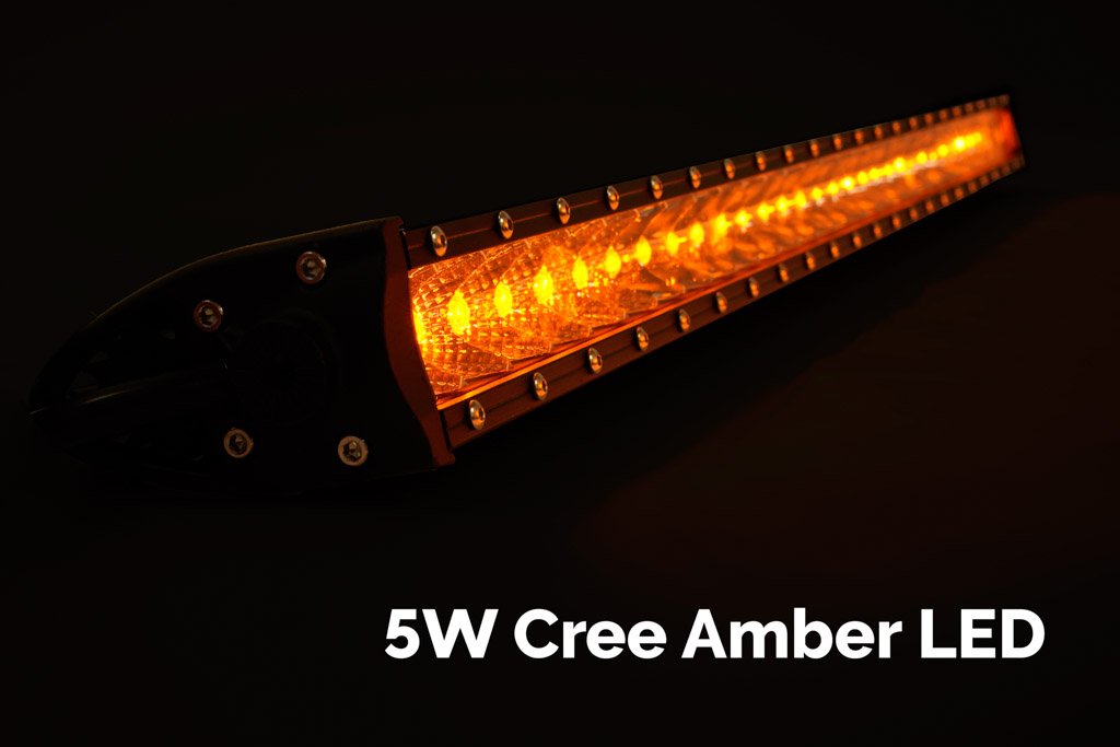 Single row amber 5W Cree LED light bar illuminated for offroad vehicles