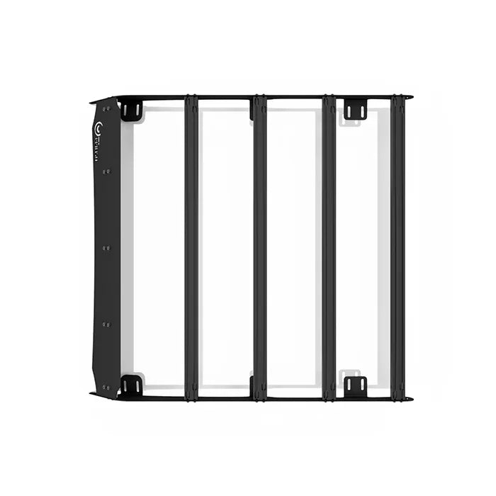 Top view of a black metal roof rack for Toyota Tacoma overland and camping gear