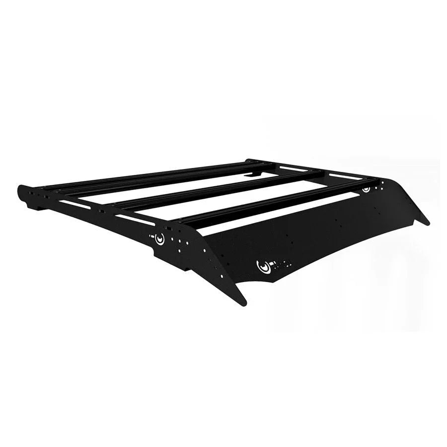 black steel roof rack for Toyota Tacoma or overlanding vehicles, isolated on white background