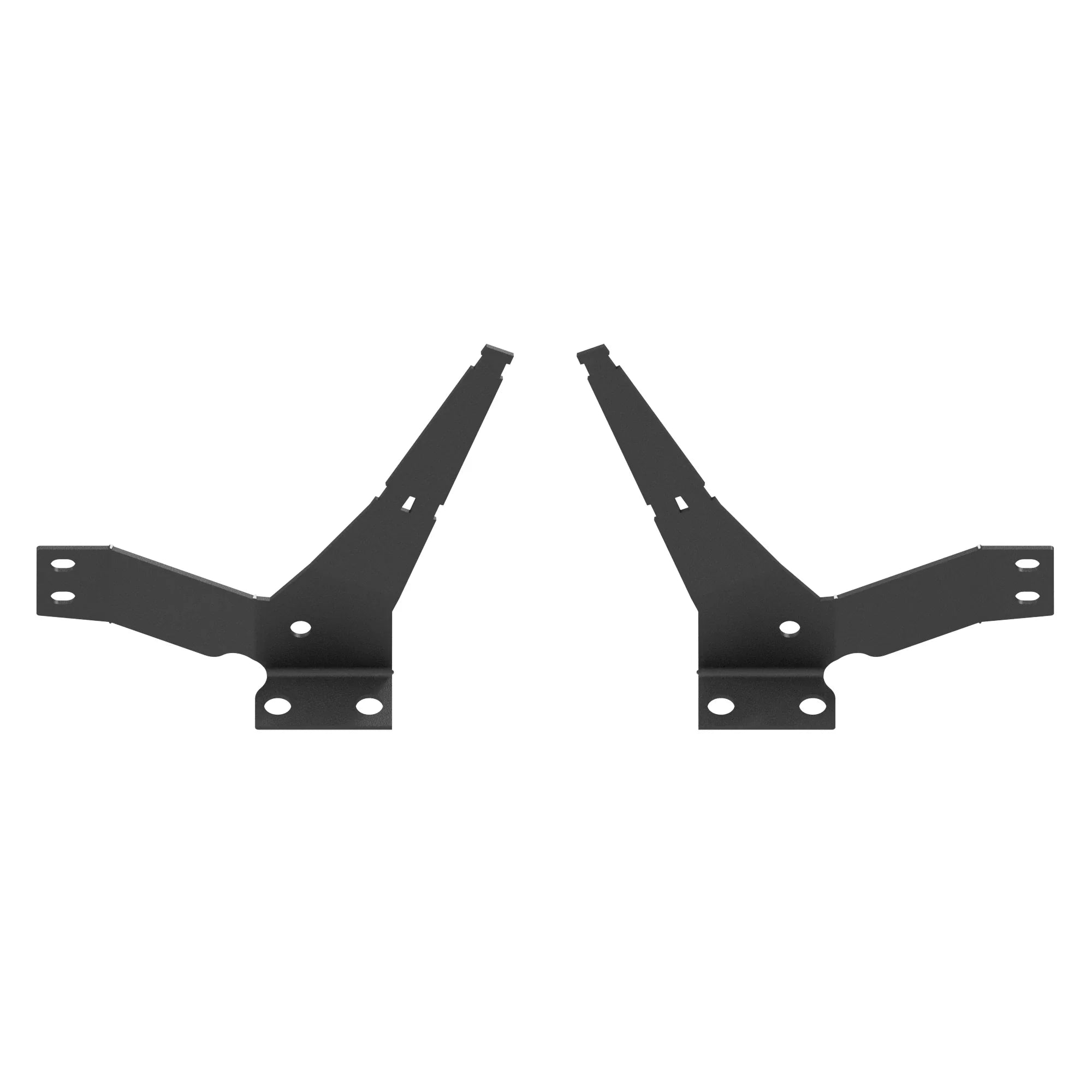 Pair of black steel reservoir mounts for off-road vehicle suspension upgrades