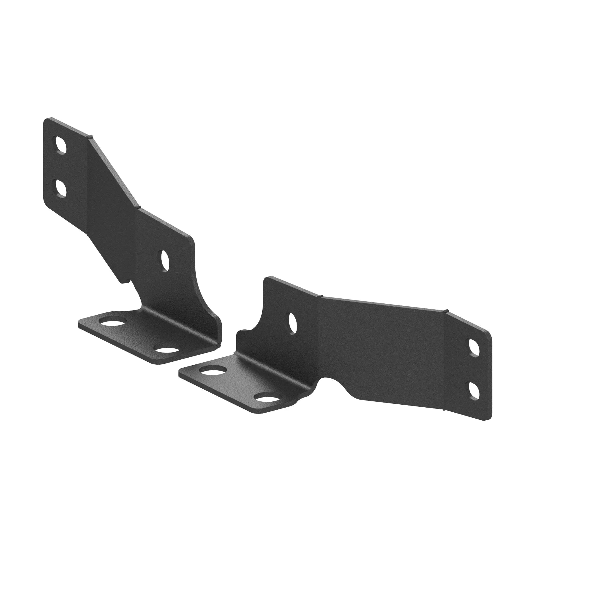 Pair of black metal side support brackets for overlanding vehicle accessories