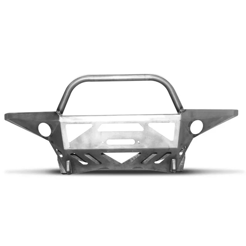 Steel off-road front bumper with grille guard for trucks and SUVs, overlanding accessory