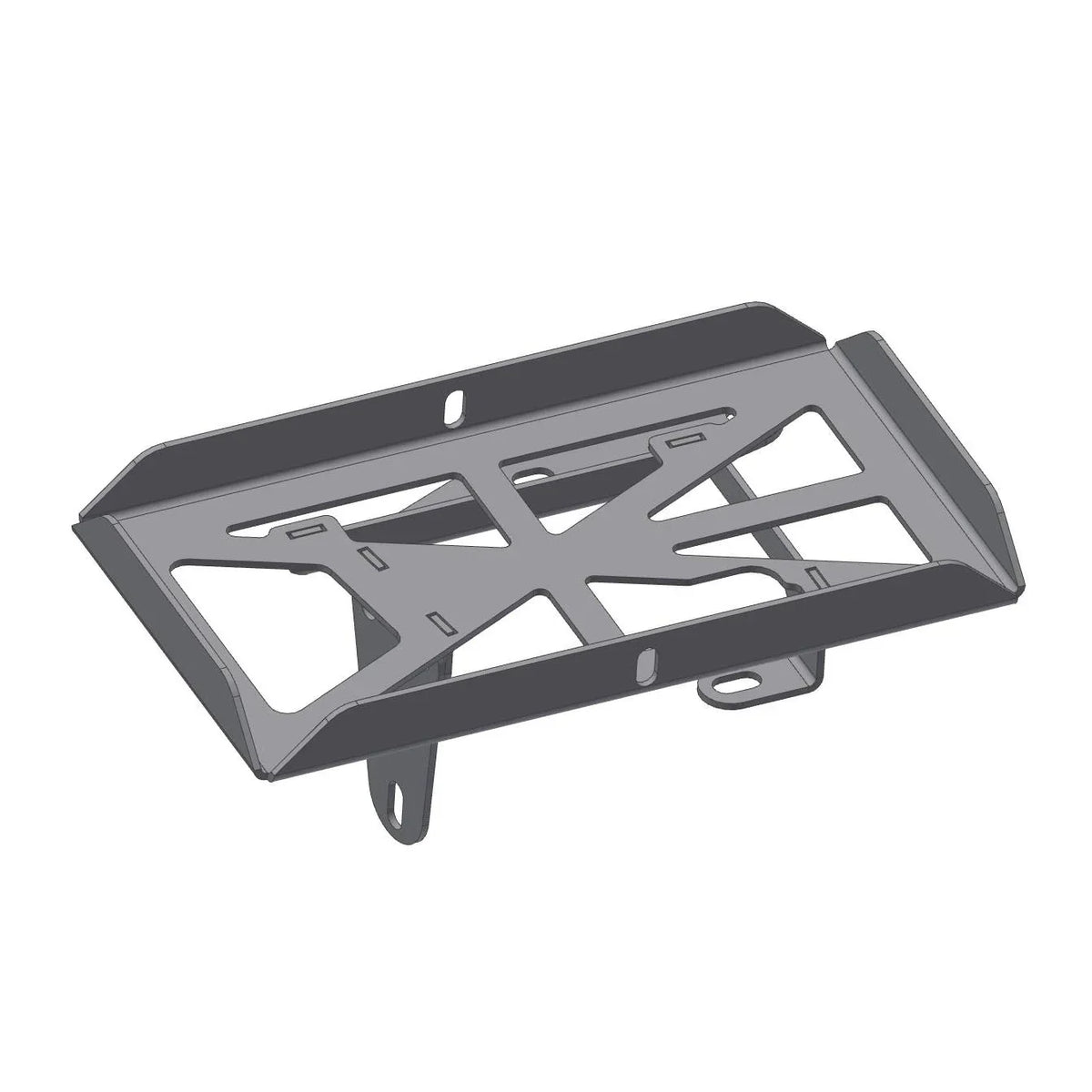 Metal auxiliary tray assembly for Toyota 4Runner vehicle accessory, angled view