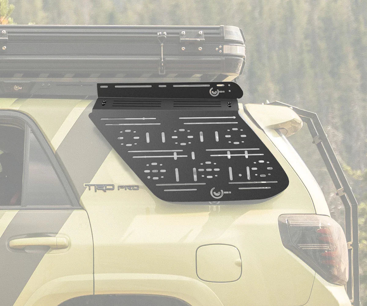 Side window molle panel mounted on Toyota 4Runner TRD Pro for overlanding gear storage