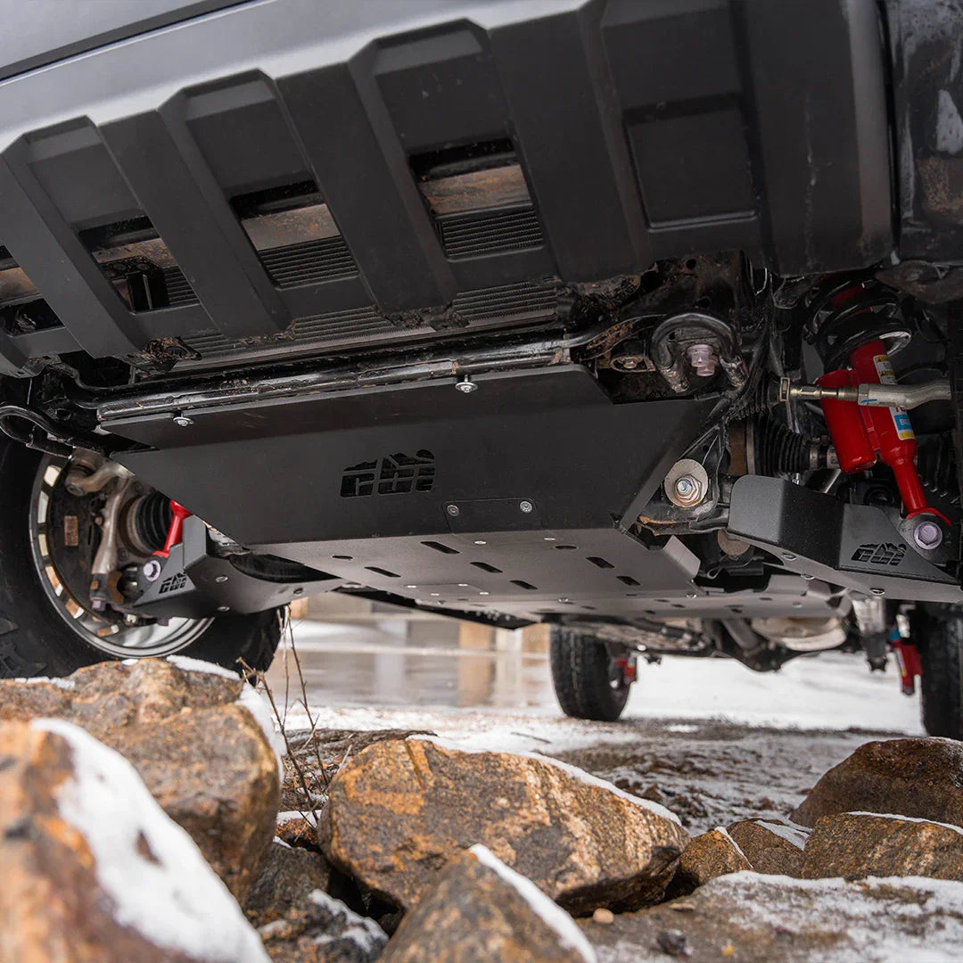Toyota Tacoma 4th gen skid plates for off-road protection, shown mounted under vehicle