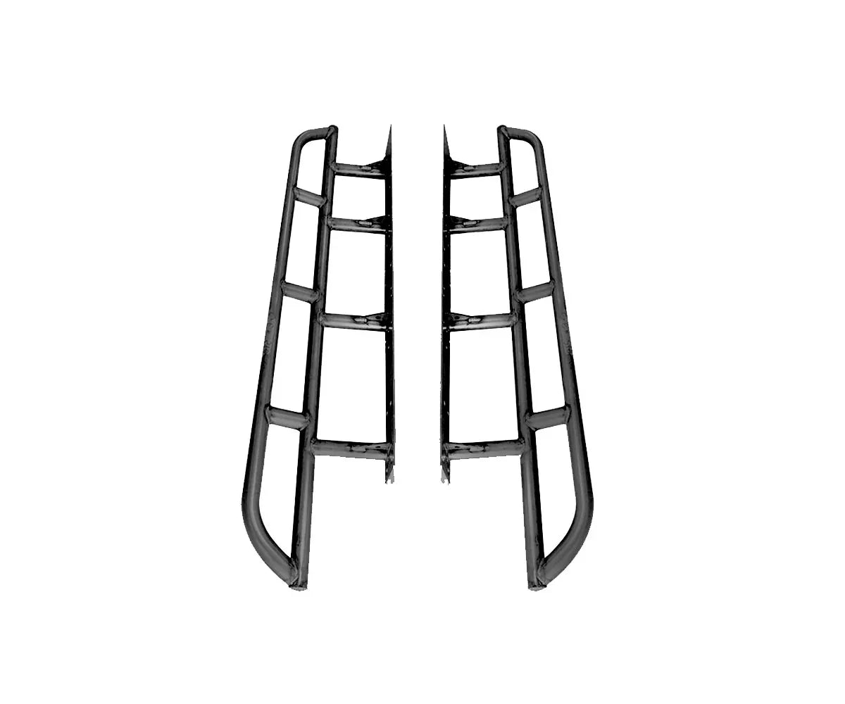 Black metal rock sliders for Toyota Tacoma, off-road side step accessory, white background