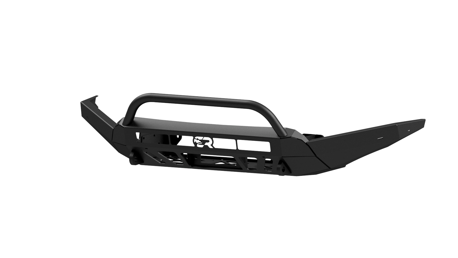 High clearance wing add-on for Toyota Tacoma front bumper, black steel, side view