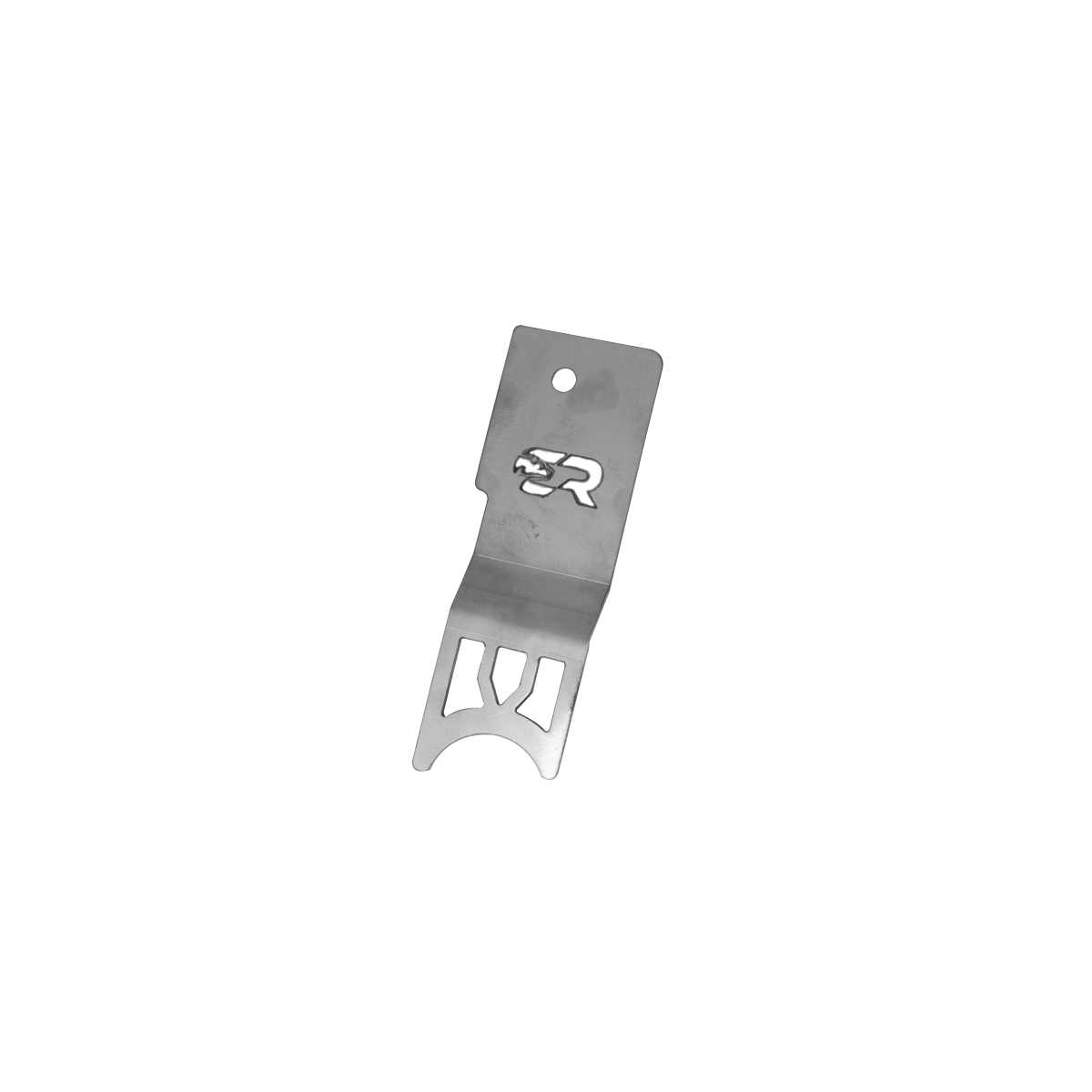 Tailgate security hardware bracket for 2014-2021 Toyota Tundra, silver metal detail