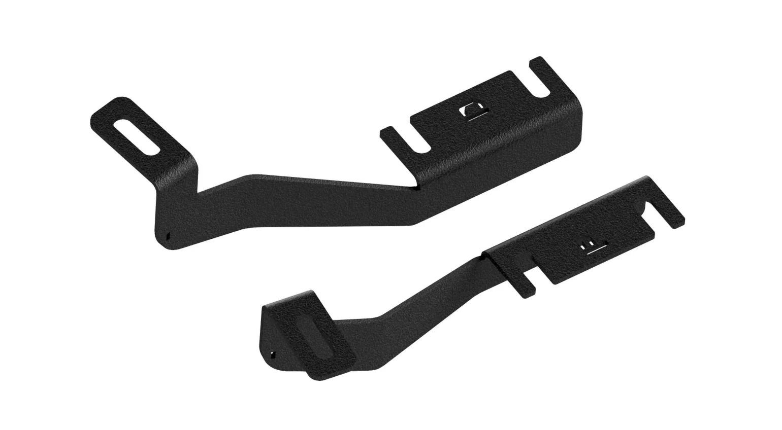 Pair of black powder-coated steel mounting brackets for off-road vehicle accessories