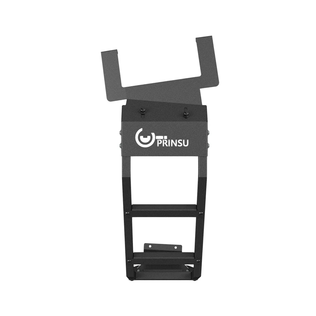 Top view of a black Prinsu Crosstrek roof ladder for overlanding vehicles
