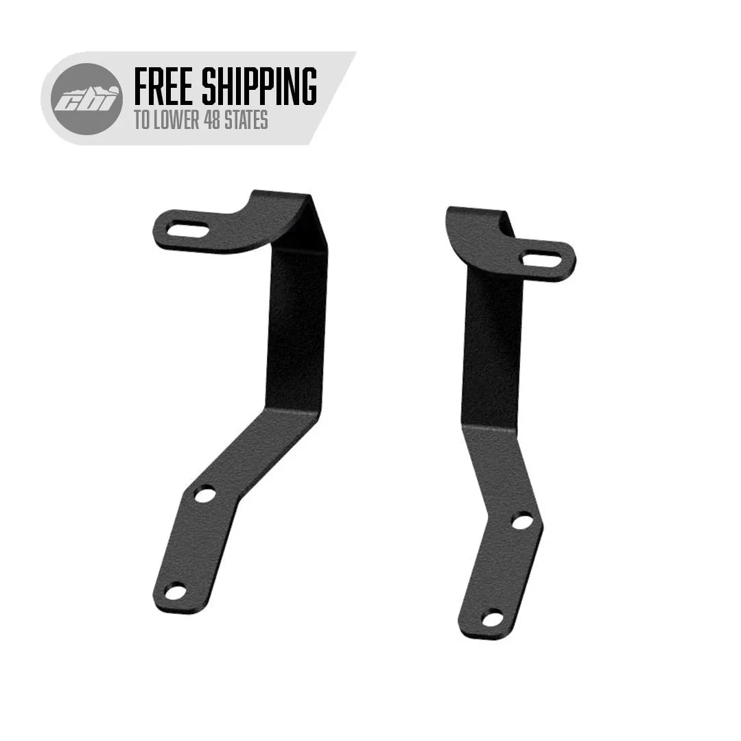 Toyota Land Cruiser 200 Series ditch light brackets, black metal pair on white background