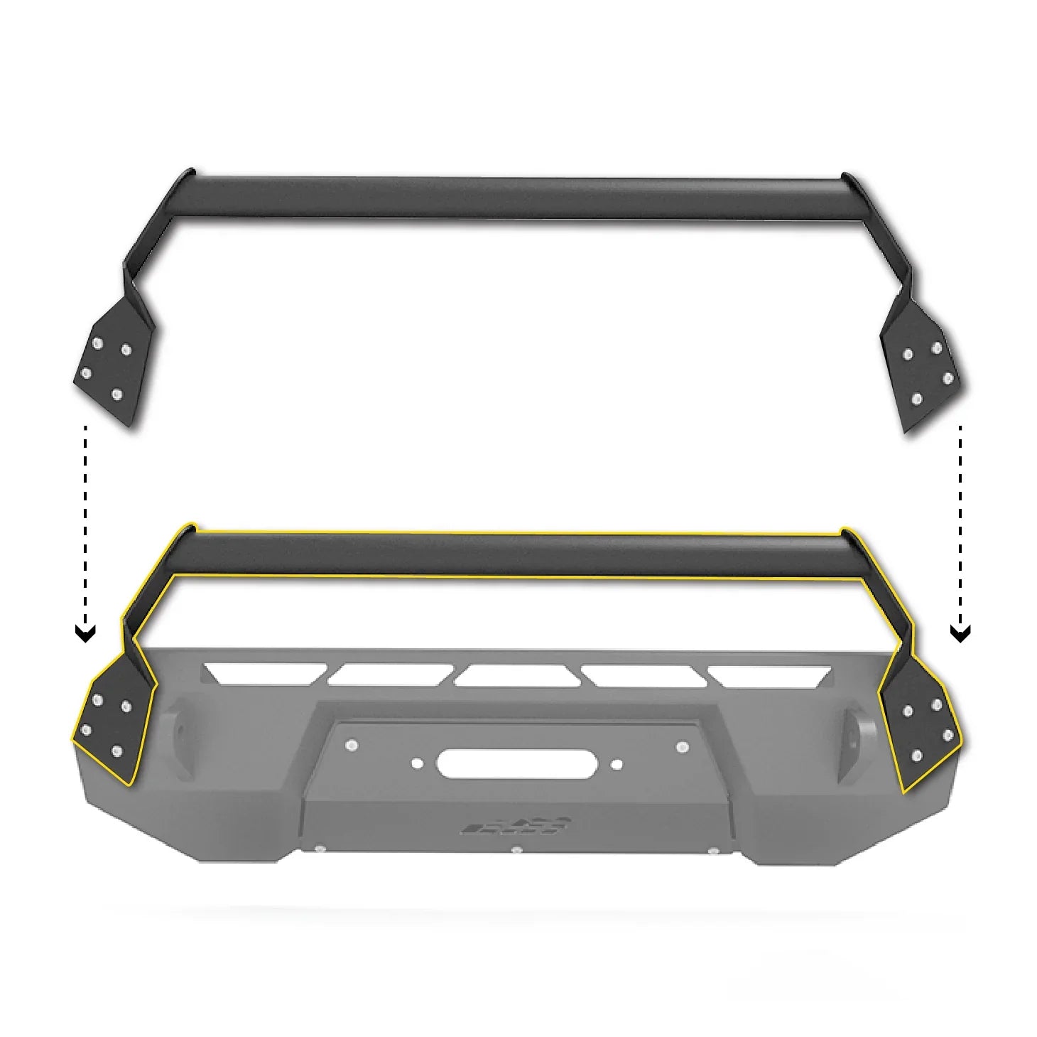 Toyota Tacoma bolt-on grill guard installation diagram with front bumper