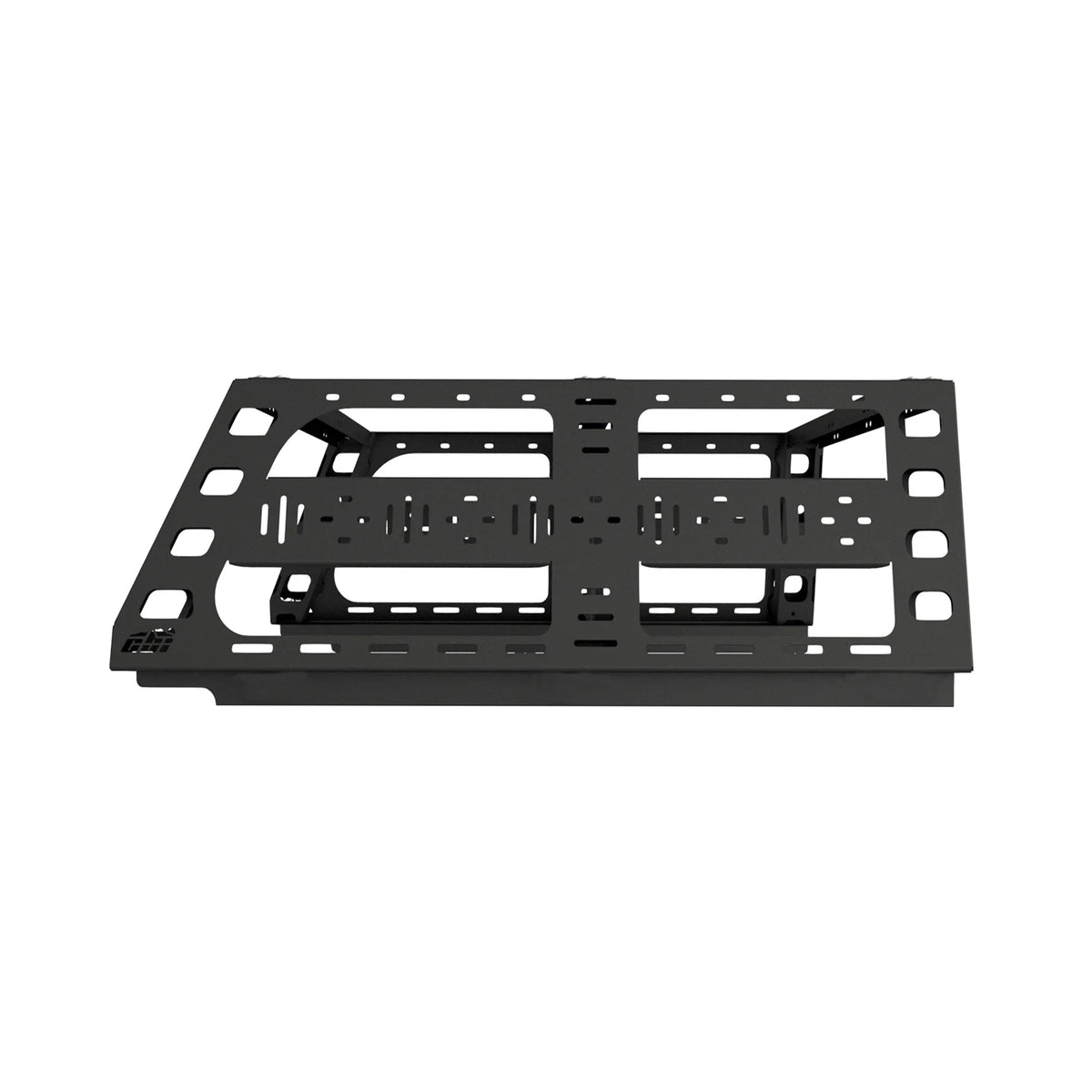 Steel Toyota Tacoma cab height bed rack with multiple mounting holes for overlanding gear