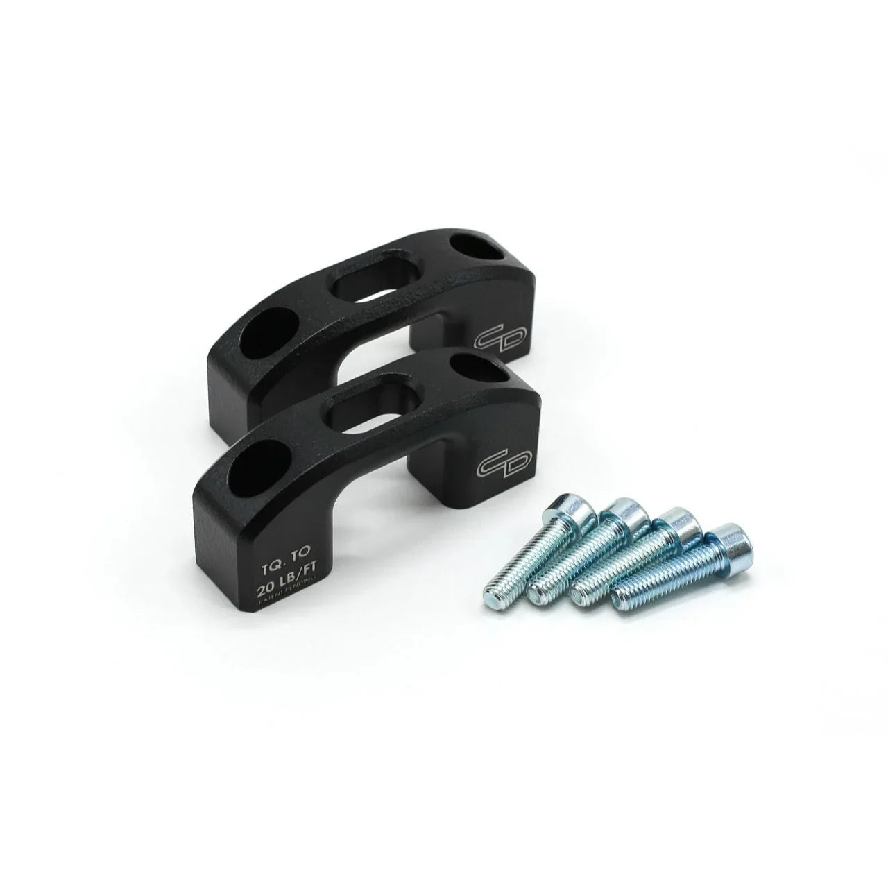 Black billet bed tie downs for Toyota Tundra with mounting bolts on white background