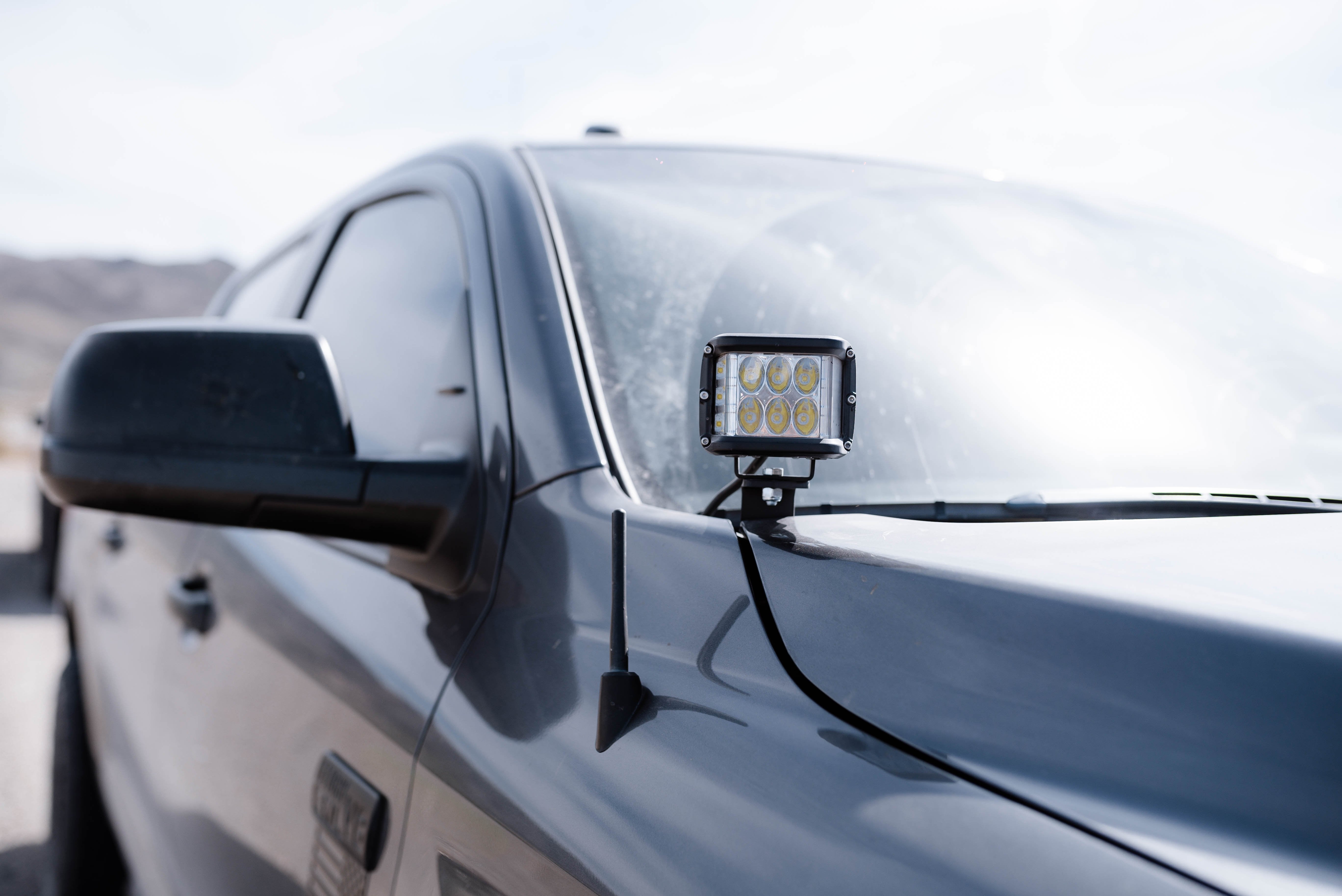 Toyota Tundra with LED ditch light installed on the hood for off-road visibility