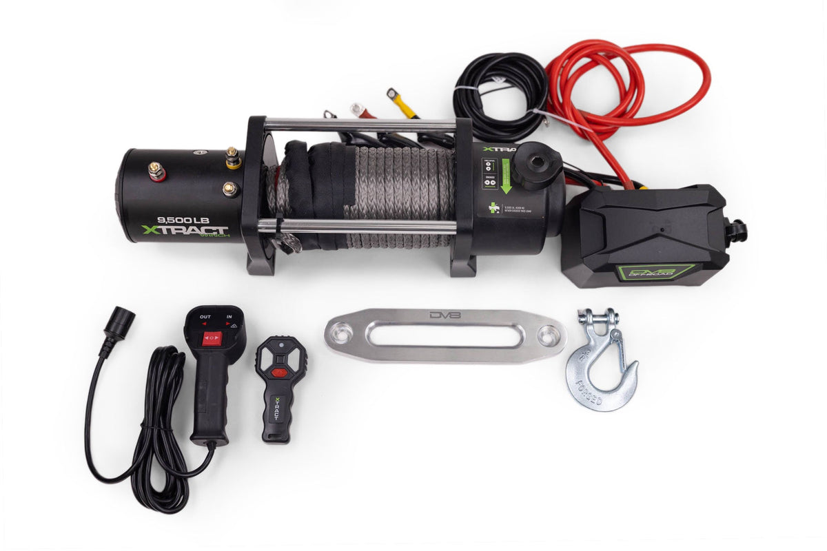 DV8 Offroad Xtract 9.5K synthetic rope winch for universal fit