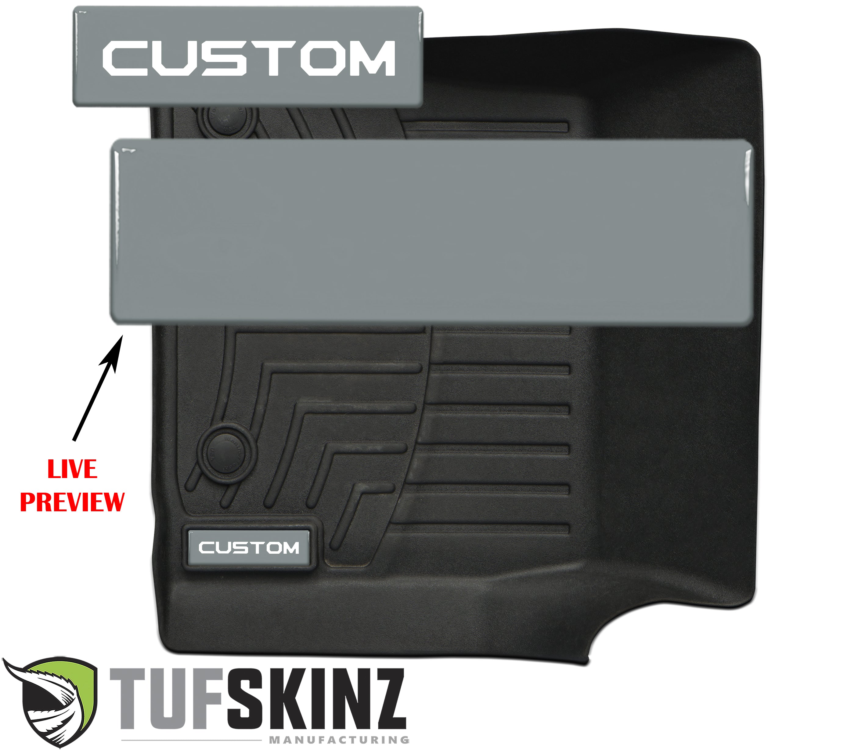 Custom-fit black all-weather floor mat with textured grooves for truck or SUV interior protection