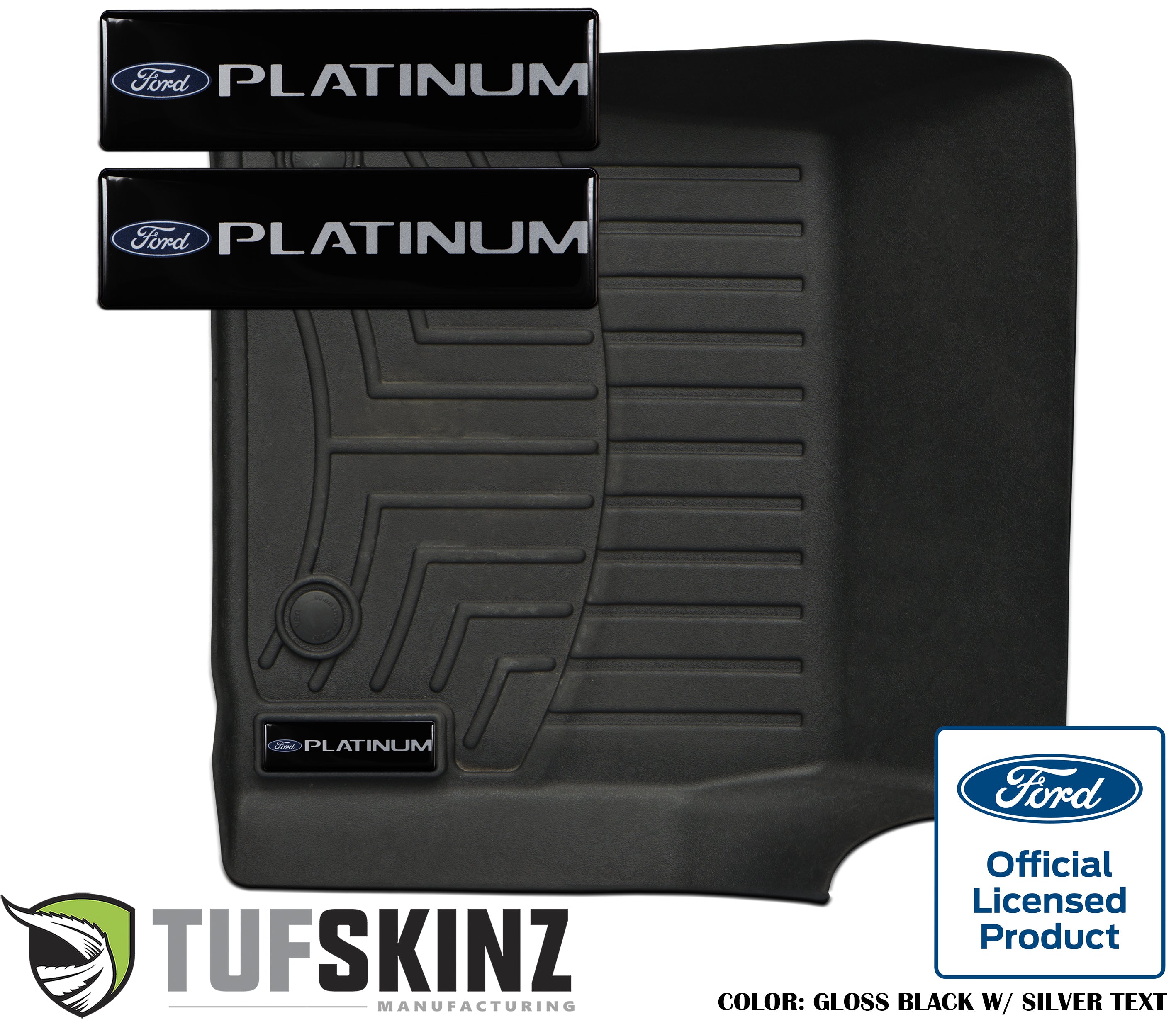 Gloss black Ford Platinum floor mat badge and emblem set, official licensed product