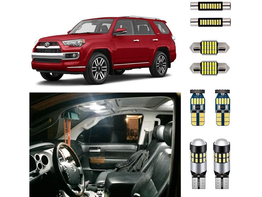 Toyota 4Runner LED bulb replacement kit with bulbs and interior lighting shown