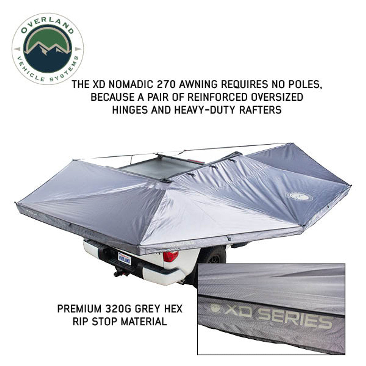XD Nomadic 270 - Awning W/Lights & Black Out Grey Hex, Black Trim & Black Travel Cover