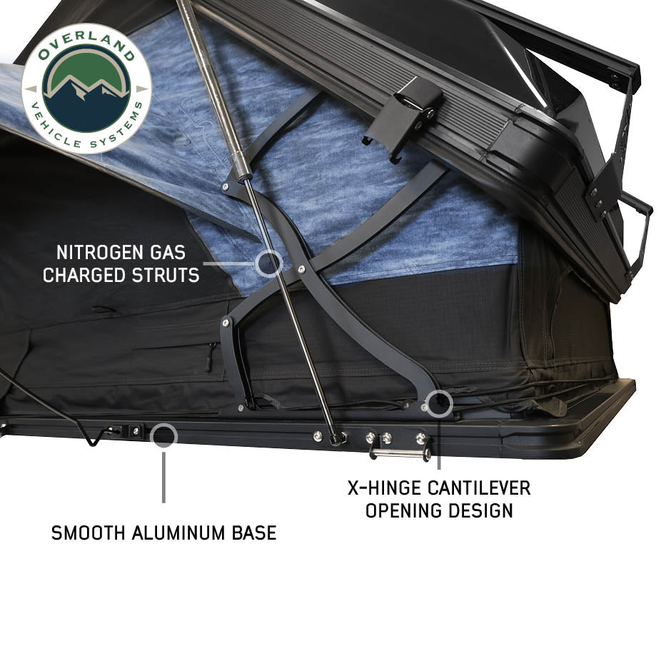 Overland Vehicle Systems XD Atlas cantilever hard shell roof top tent, blue body and black rainfly - view 10