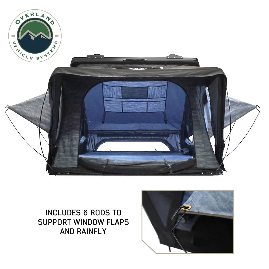 Overland Vehicle Systems XD Atlas cantilever hard shell roof top tent, blue body and black rainfly - view 7