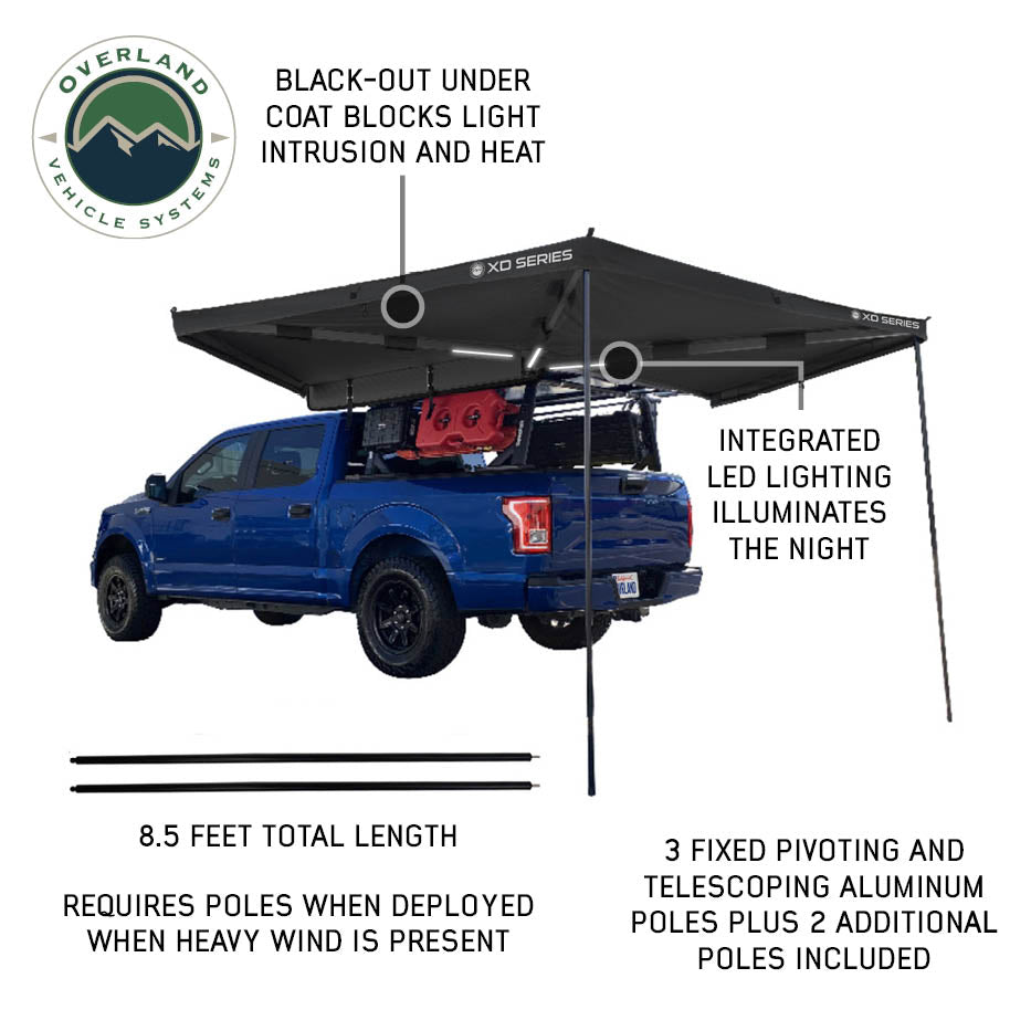 Overland Vehicle Systems XD Nomadic 270 LT awning with black fabric and travel cover - view 4