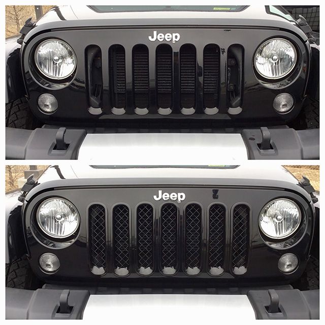 ABS6414BLK 07-17 Jeep Wrangler 7 PCS Gloss Black Tape-on Grille Overlay