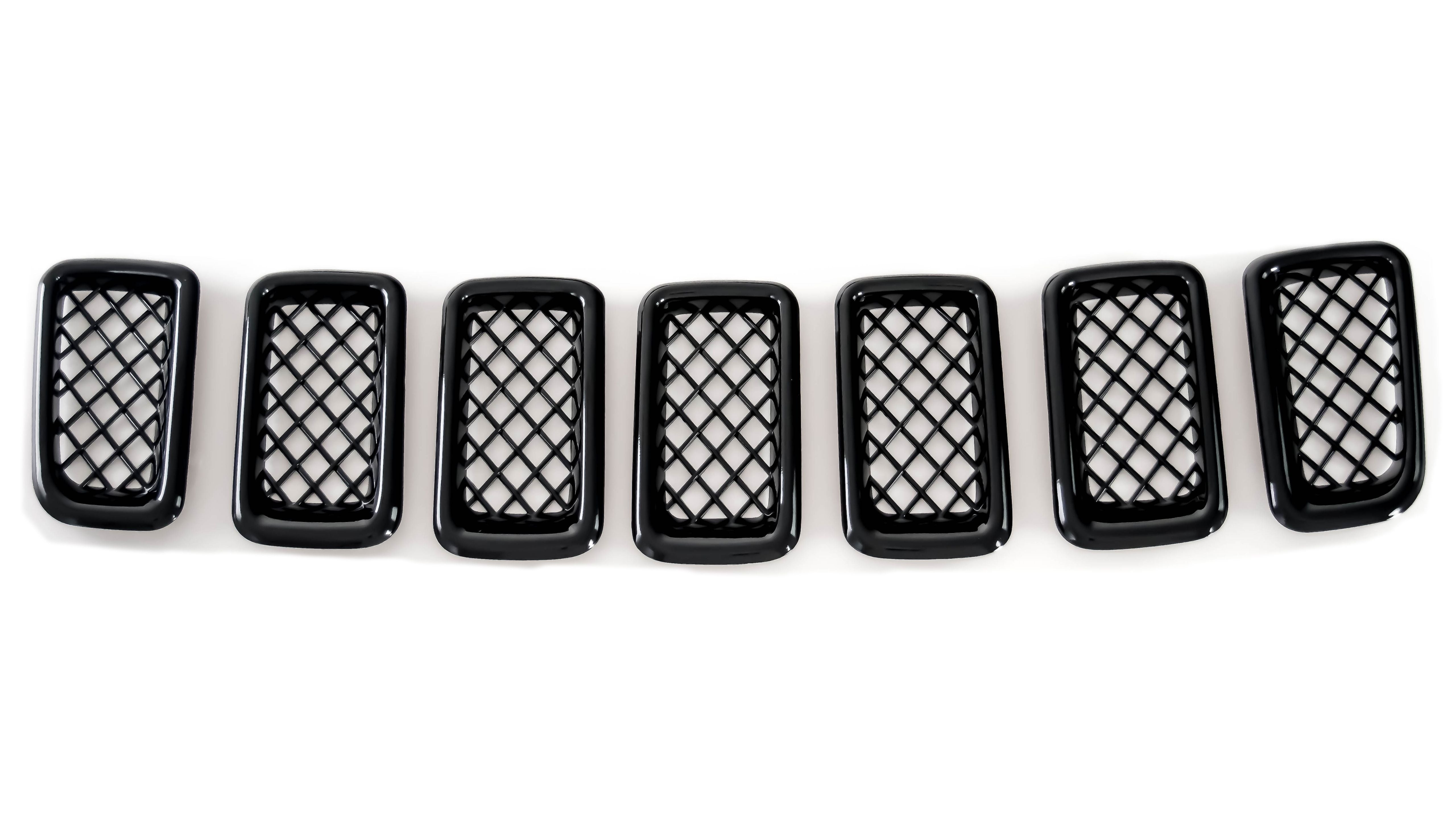 ABS6422BLK 11-17 Jeep Compass 7 PCS Gloss Black Tape-on Grille Overlay