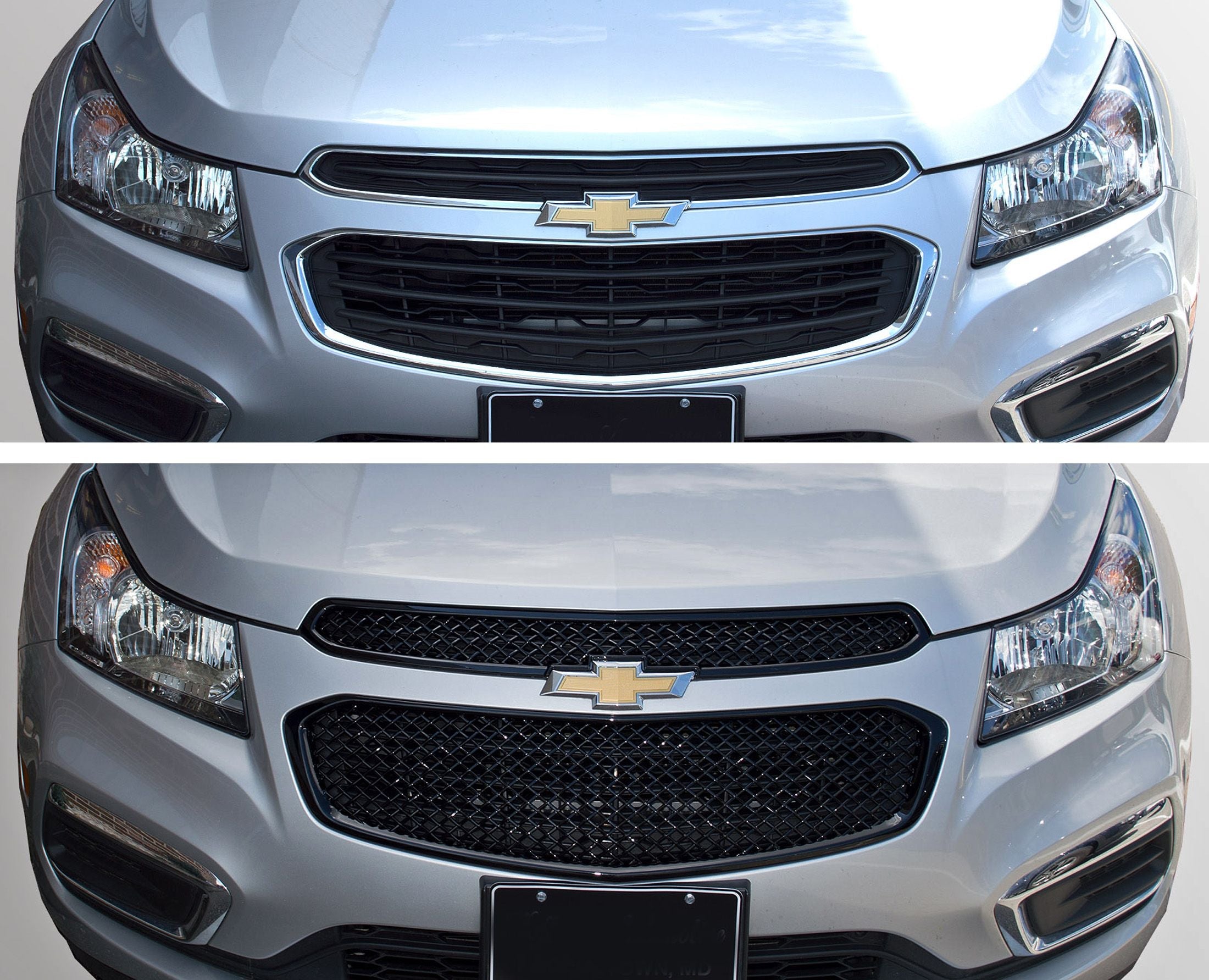 ABS6423BLK 15-16 Chevrolet Cruze LS/LT/LTZ 2 PCS Gloss Black Tape-on Grille Overlay