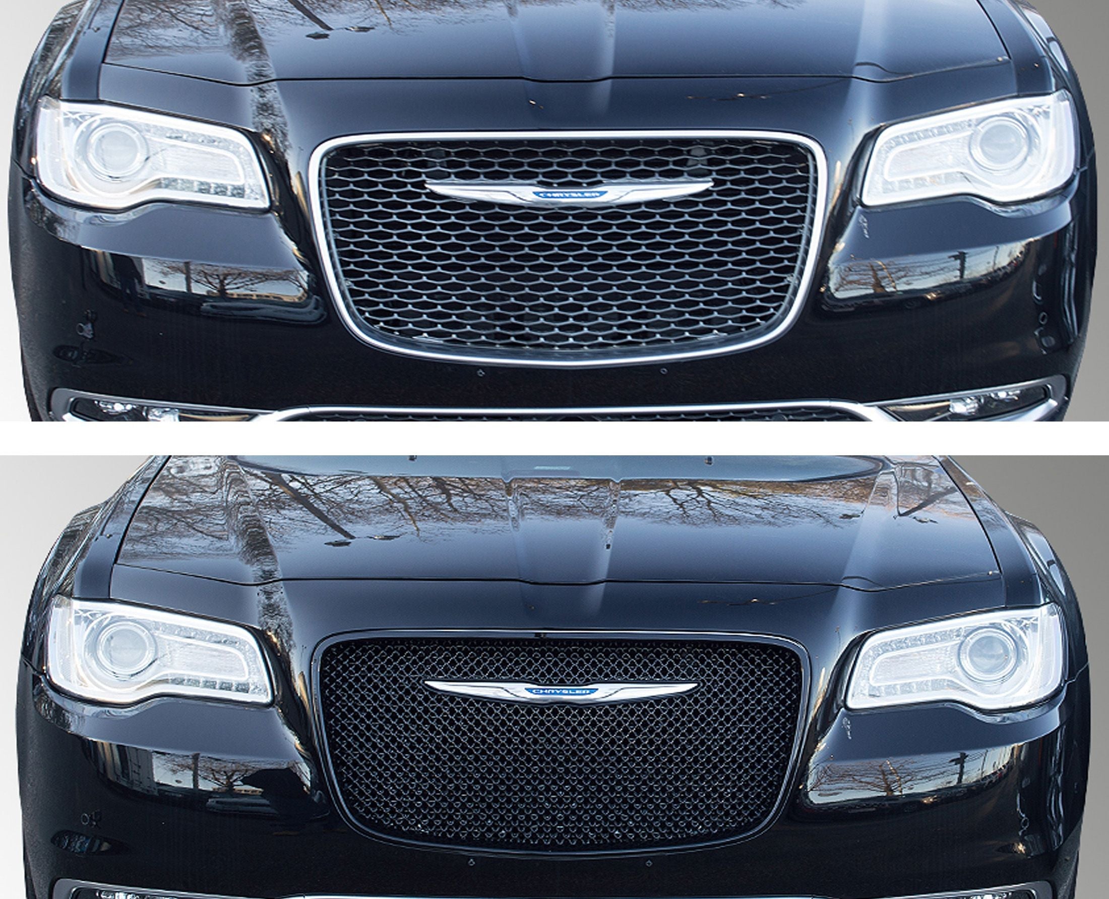 ABS6445BLK 15-22 Chrysler 300 C/C Platinum/Limited 1 PC Gloss Black Tape-on Grille Overlay