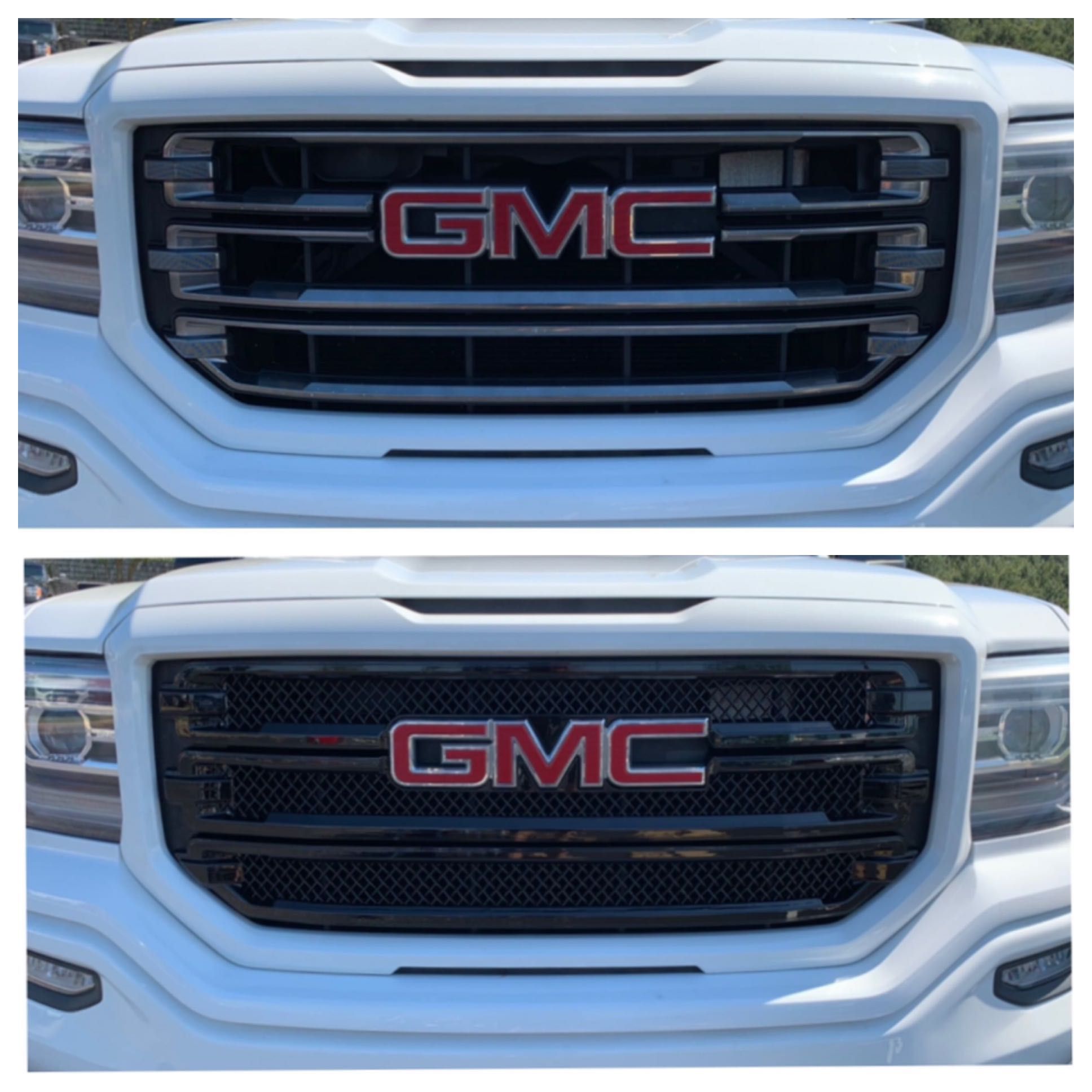 ABS6446BLK 16-18 GMC Sierra 1500 SLT 3 PCS Gloss Black Tape-on Grille Overlay