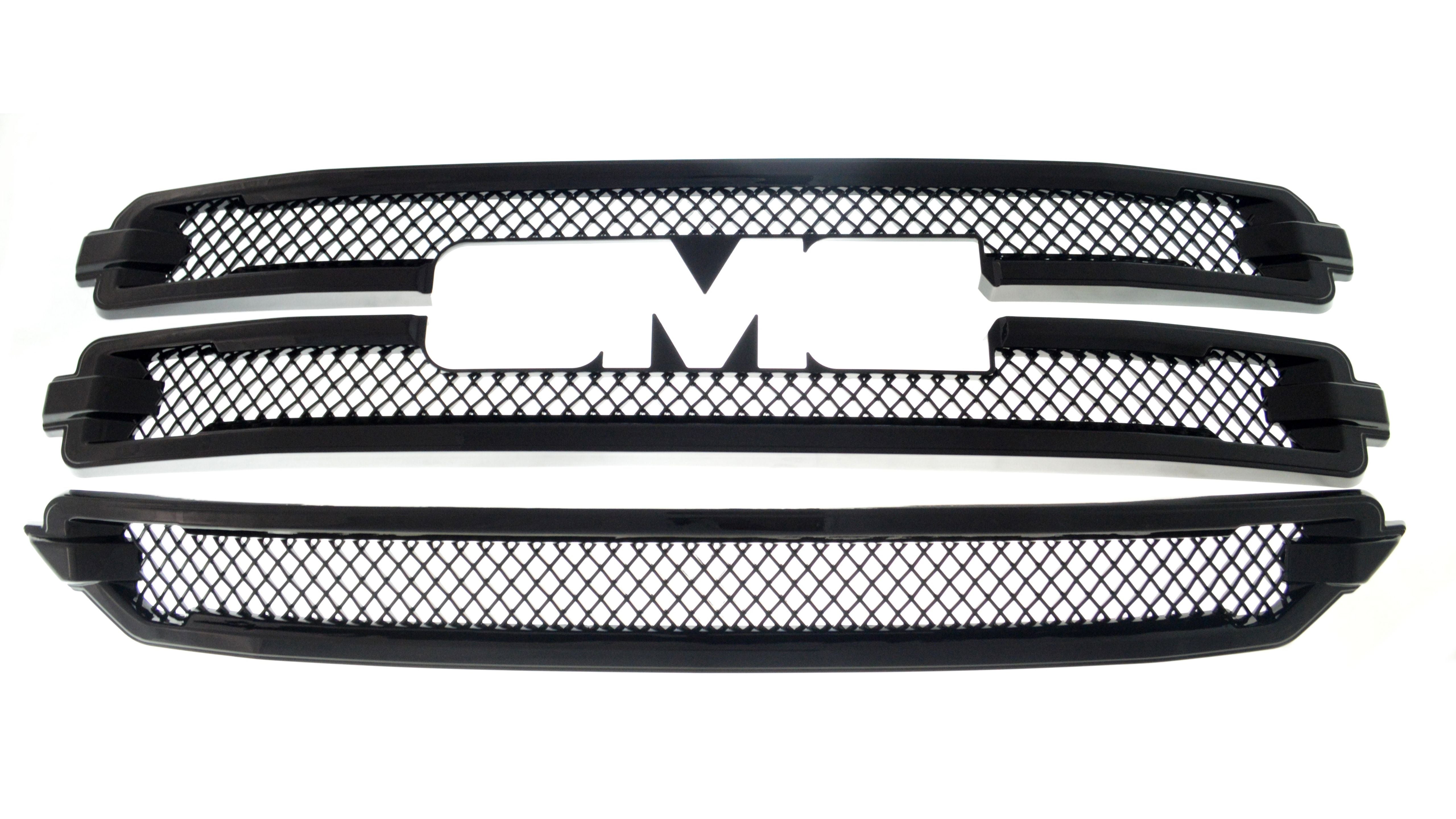 ABS6446BLK 16-18 GMC Sierra 1500 SLT 3 PCS Gloss Black Tape-on Grille Overlay